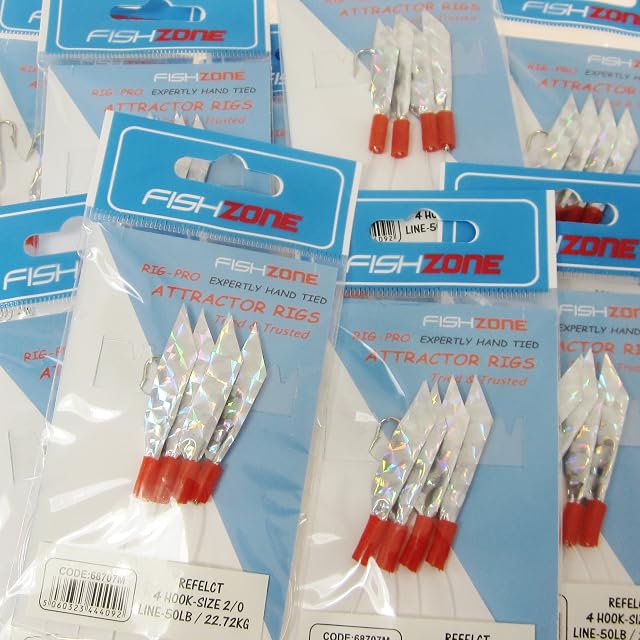 Fishzone RIG PRO SERIES - 10 Packs of Single Type Commercial Quality Sea Feather Lure Fishing Rigs - Ideal for Sea Boat Shore for Mackerel, Herring, Bass & Cod (Silver Reflect)