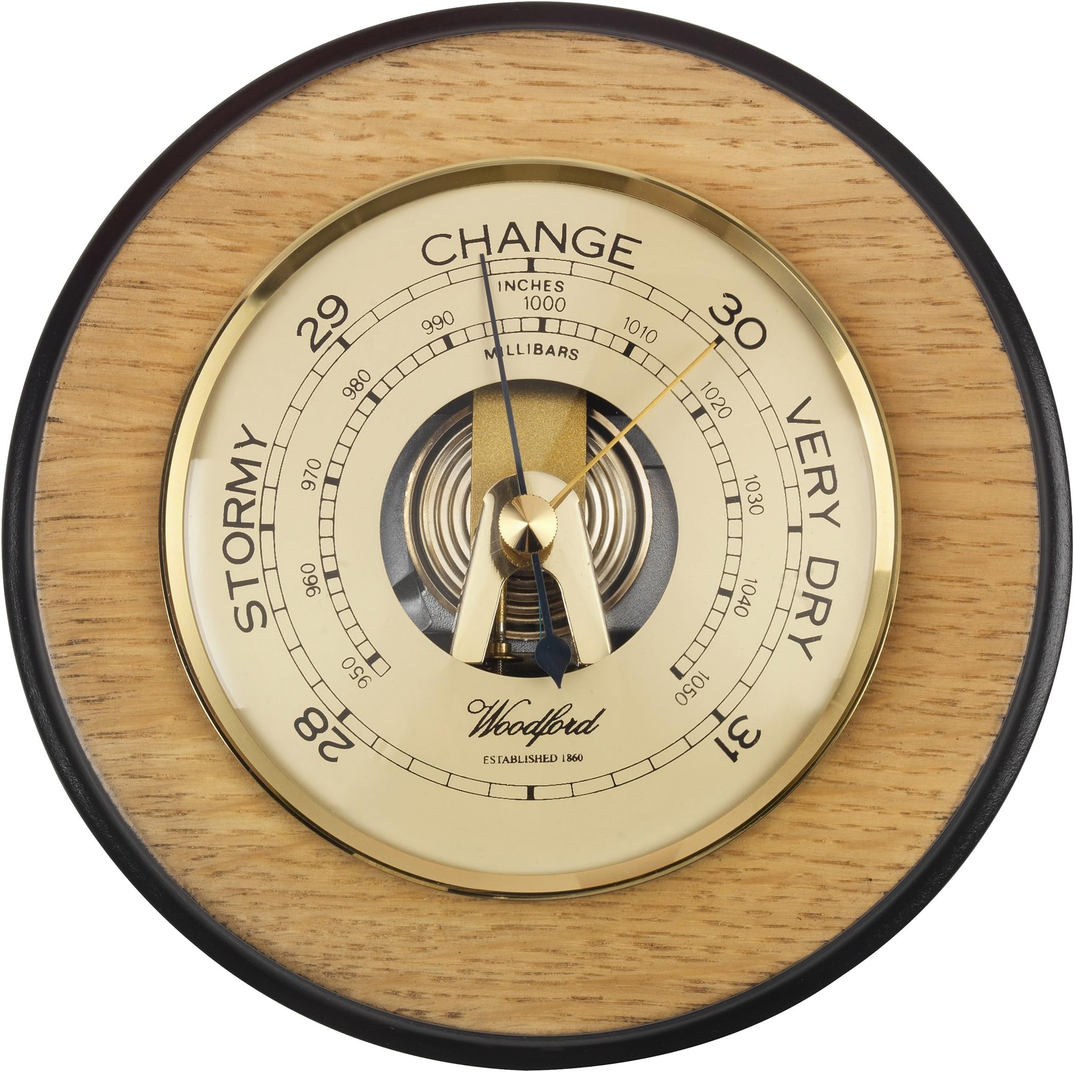 Modern Wooden Barometer by Woodford - Light Oak with fine German Mechanism, with Booklet and lifetime support