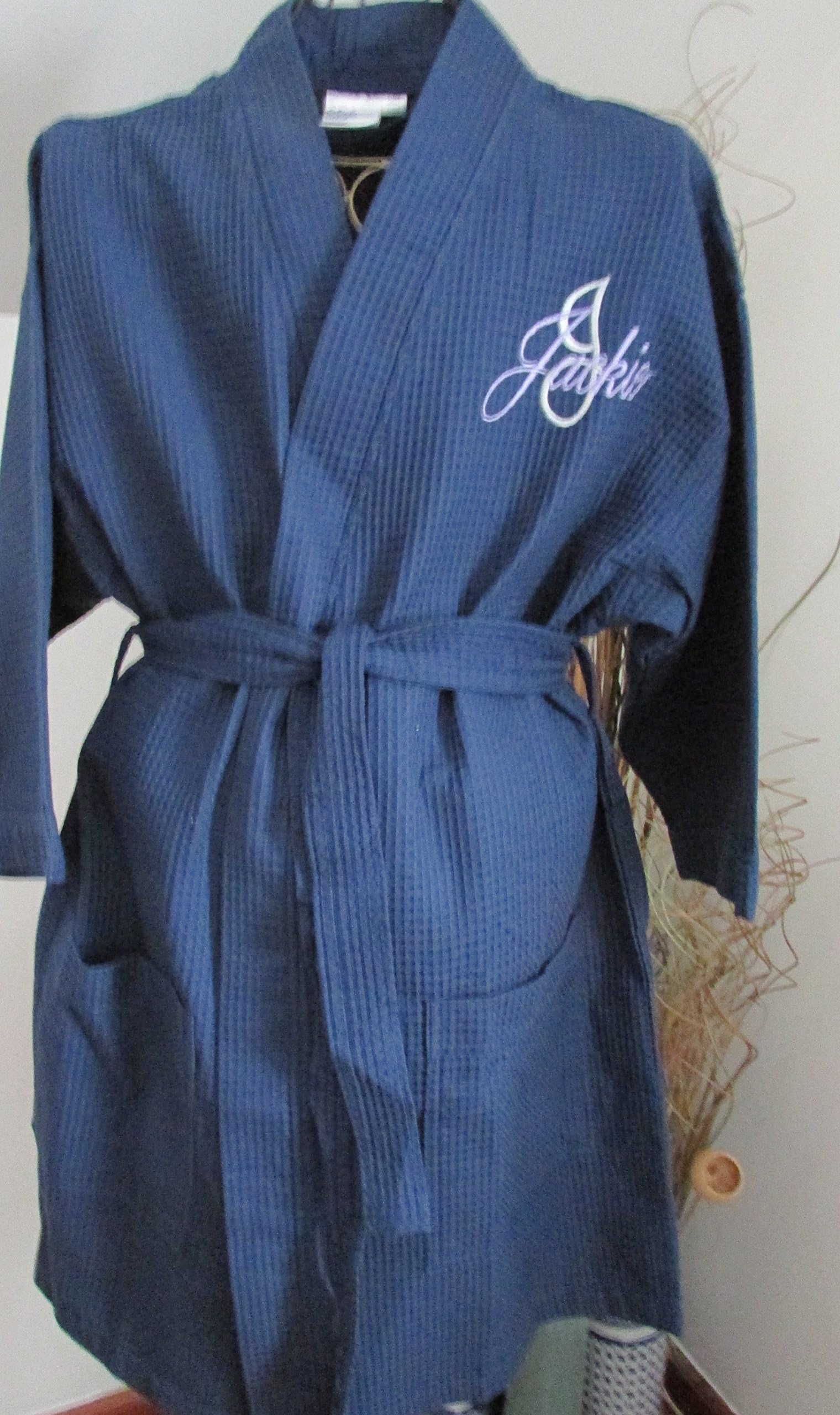 Navy Bride Kimono Monogrammed Bridesmaids Gifts Waffle Weave Personalized Embroidered
