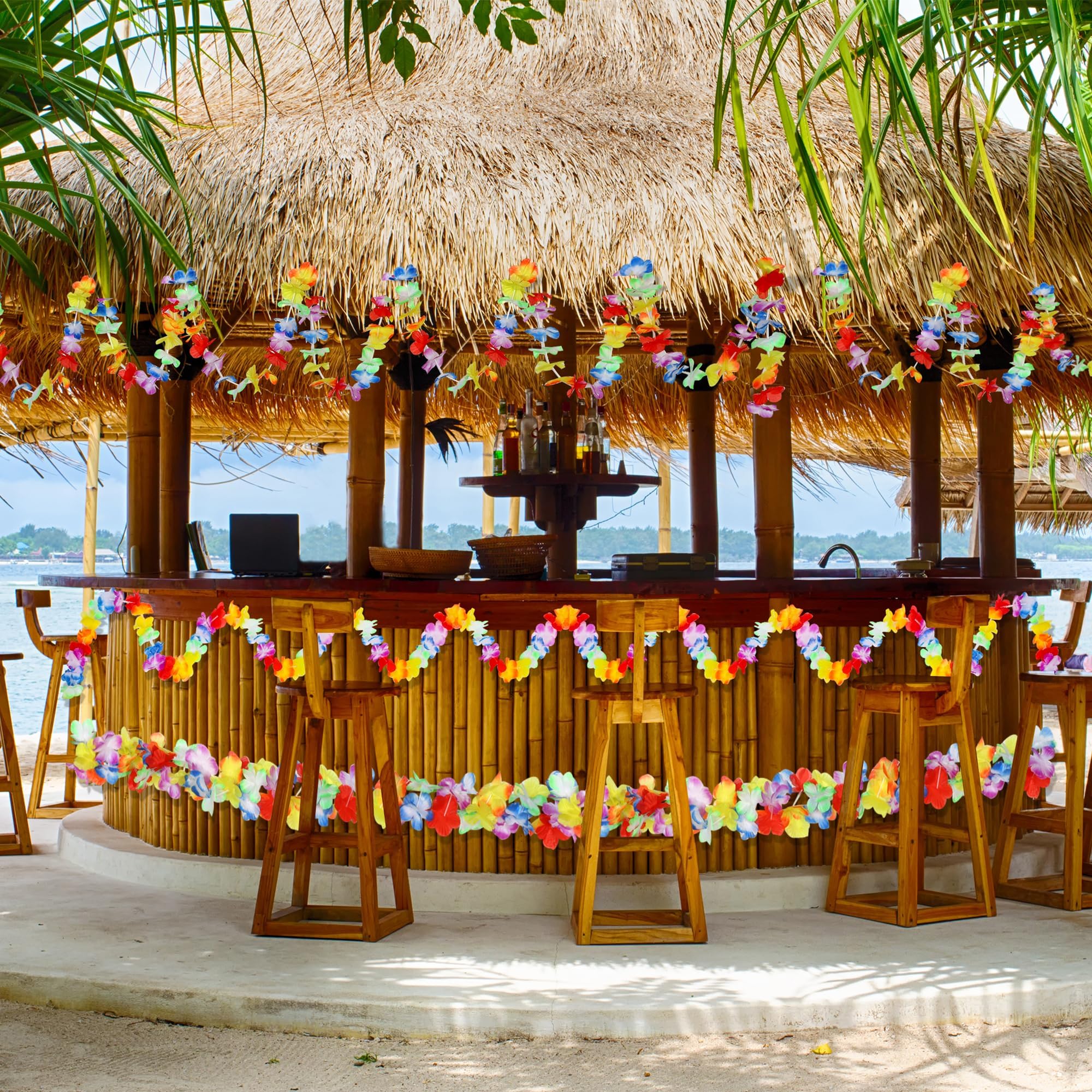 Fovths 8 Stück je 3 m lange hawaiianische tropische Blumen-Girlande, Jumbo, mehrfarbig, Hibiskusblume, Banner, Sommer, Strand, Tiki, Party, Hawaii, Luau-Dekorationen