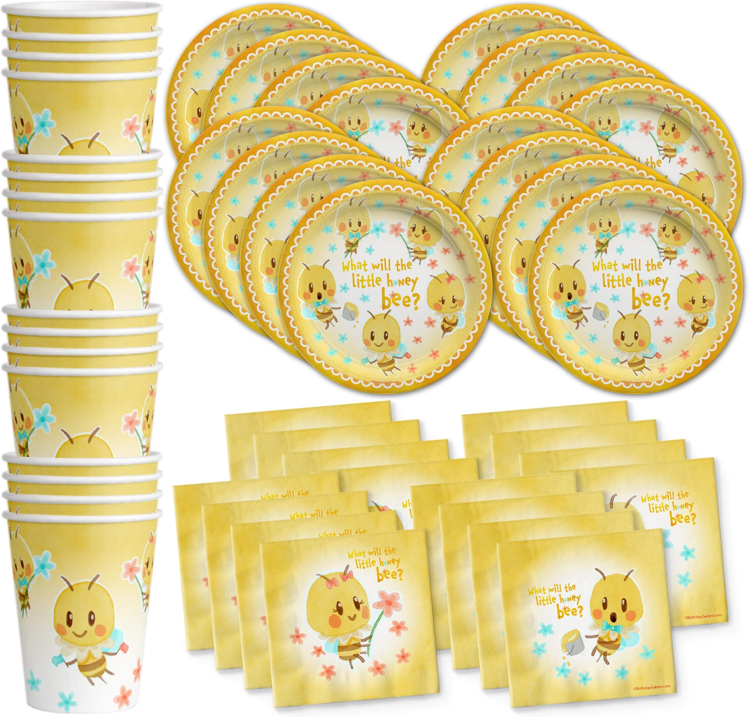 Birthday Galore What Will the Little Honey Bee? Gender Reveal Party Supplies Set Plates Napkins Cups Tableware Kit for 16