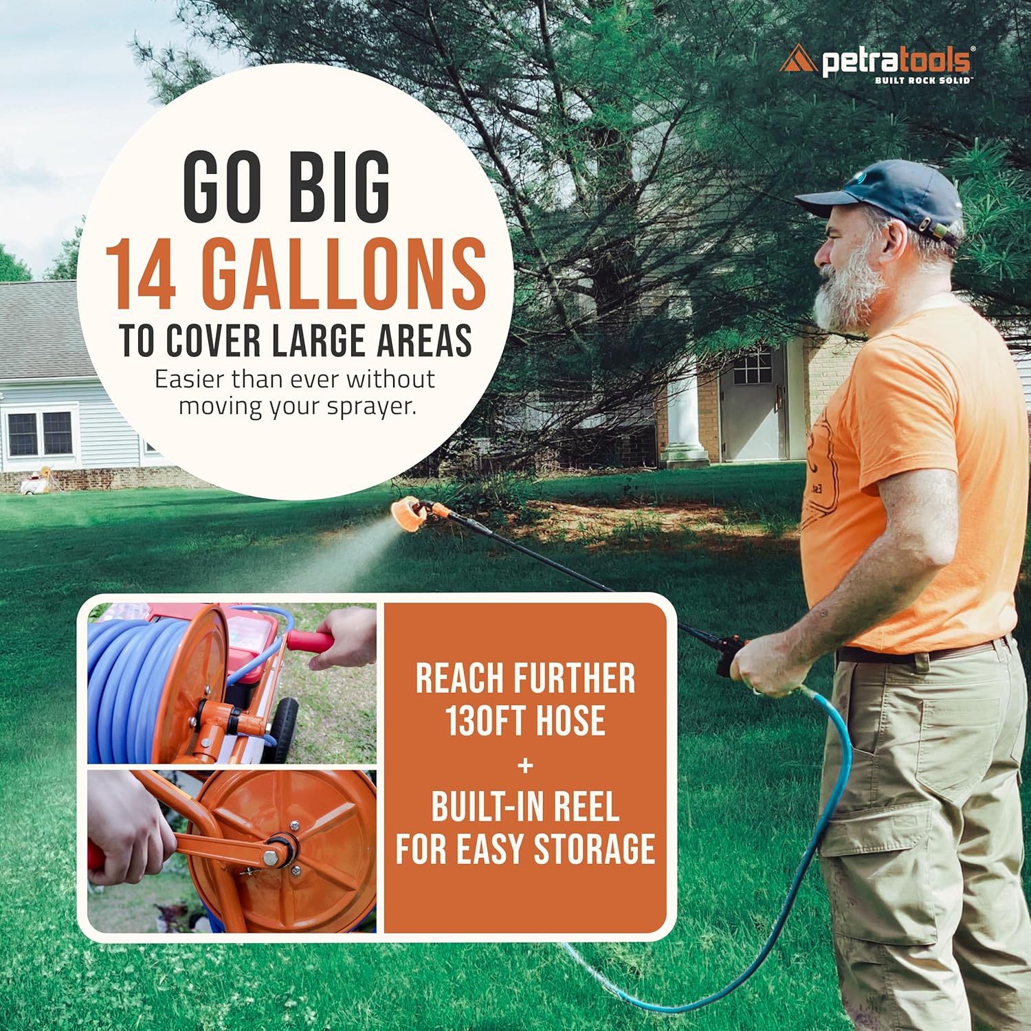 14 Gallon Tank and 130ft Hose of PetraTools Sprayer