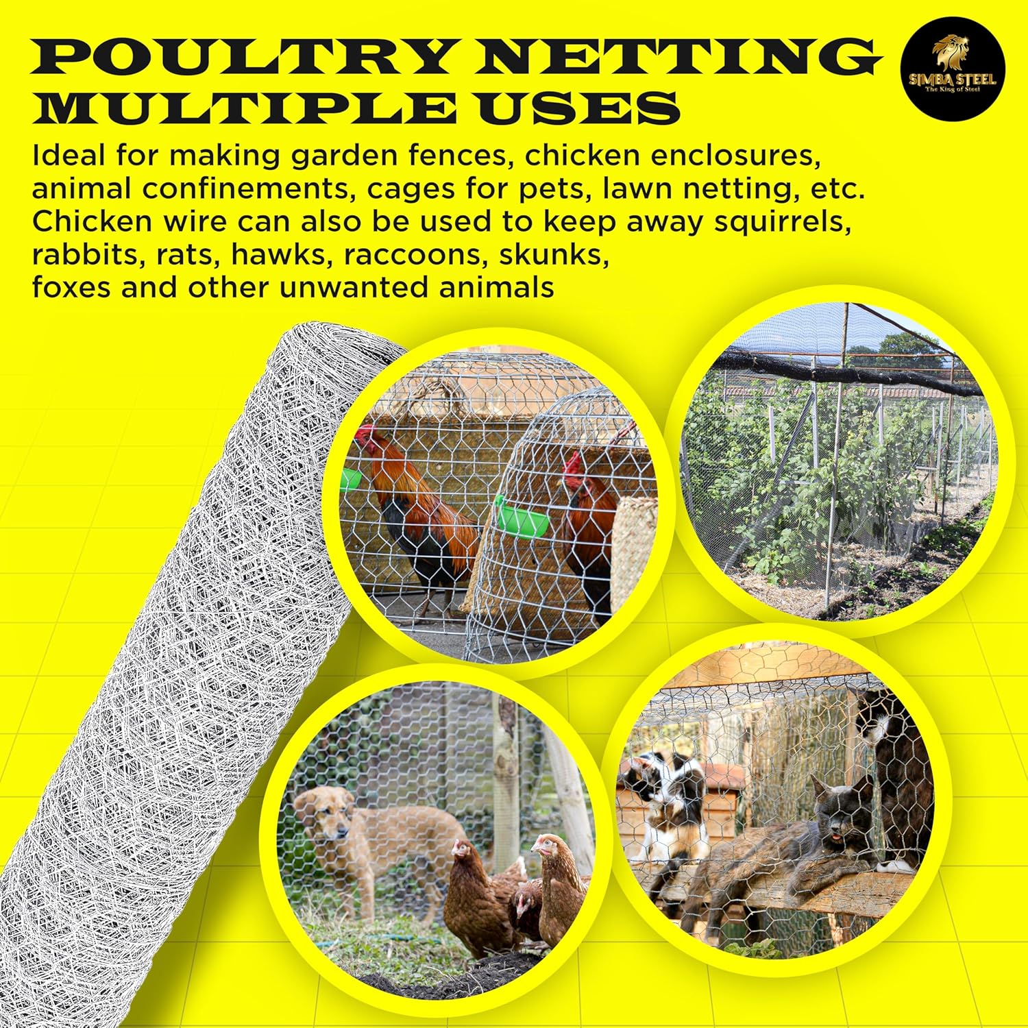 Chicken Wire 24 in x 100 FT x 1” Mesh x 20GA | Poultry Wire Netting | Hot Dipped Galvanised | Hexagonal Galvanized Mesh for Chicken Coop, Rabbit Fence (PM 24 x 100)