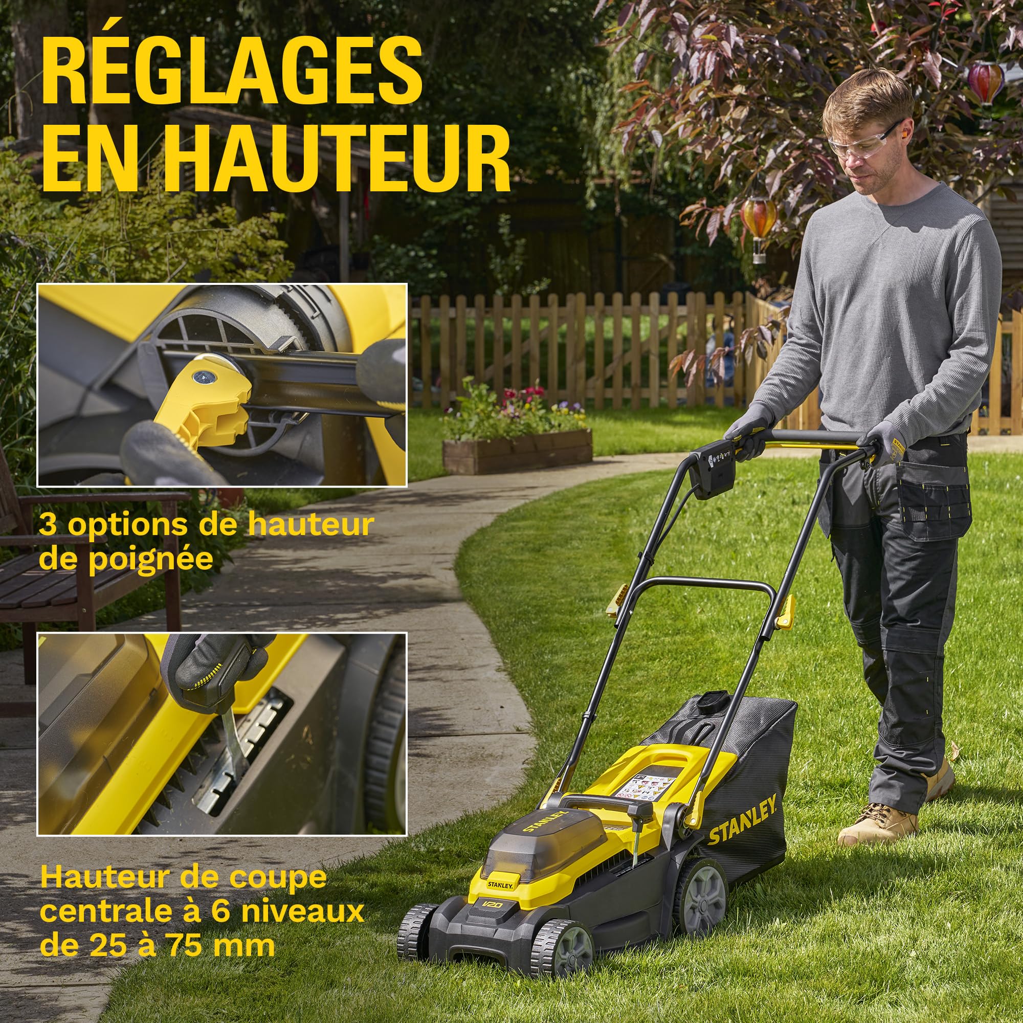 Stanley V20 Tondeuse à Gazon sans Fil 34 cm 18V 4Ah Li-Ion Brushless