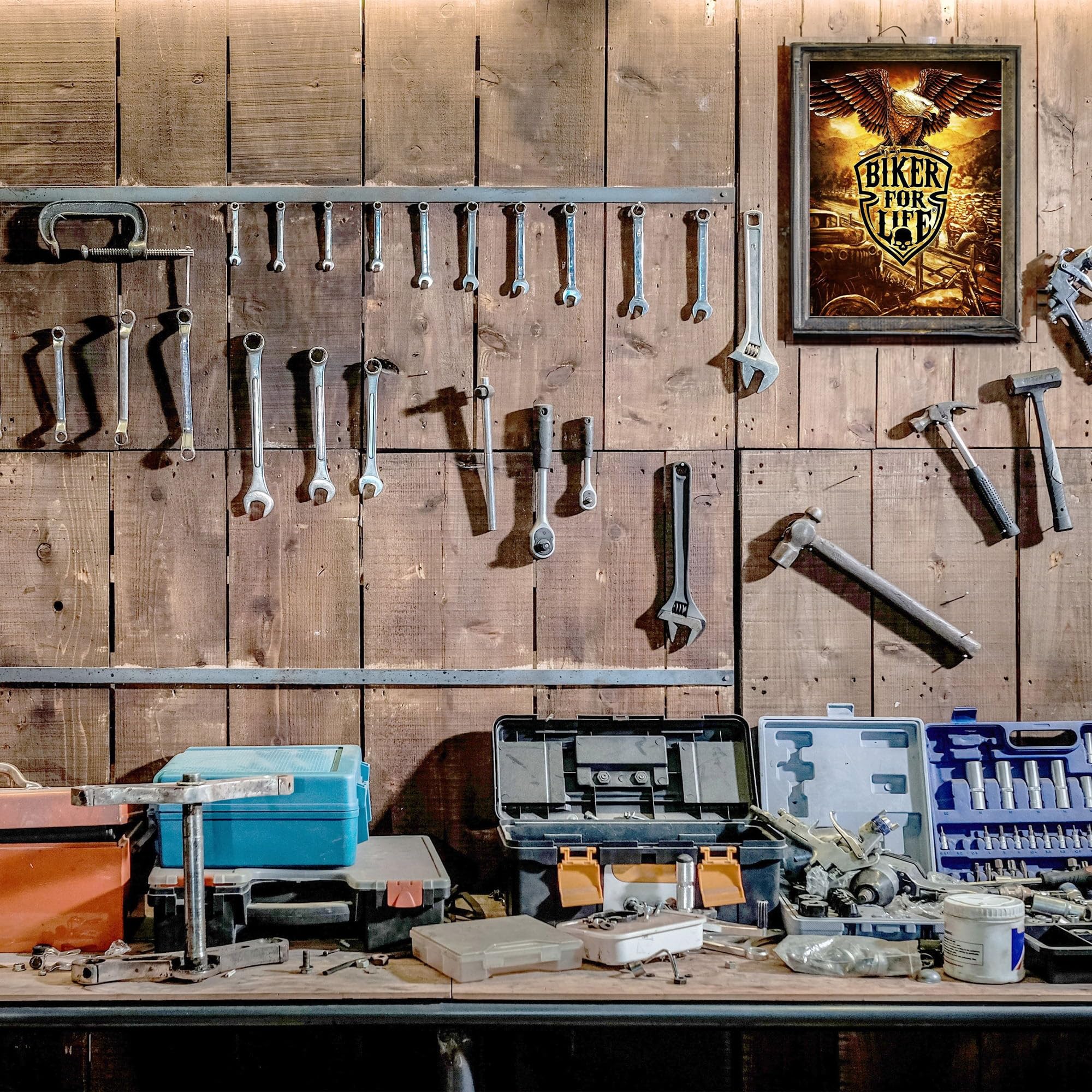 Amazon.com: Biker for Life - Garage Wall Art Print, Retro Eagle