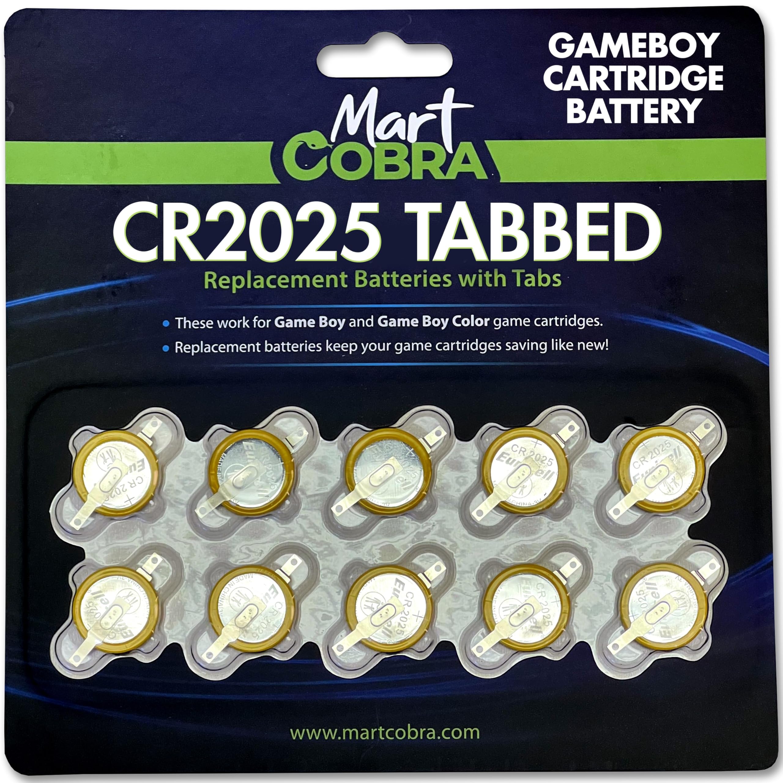 Mart Cobra CR 2025 Batteries with Solder Tabs 10-Pack Gameboy Color Cartridge Batteries CR2025 Battery Tabs Solder Color GBC CR2025 3v Lithium Ion Replacement Battery Gameboy Save Old Games Like New