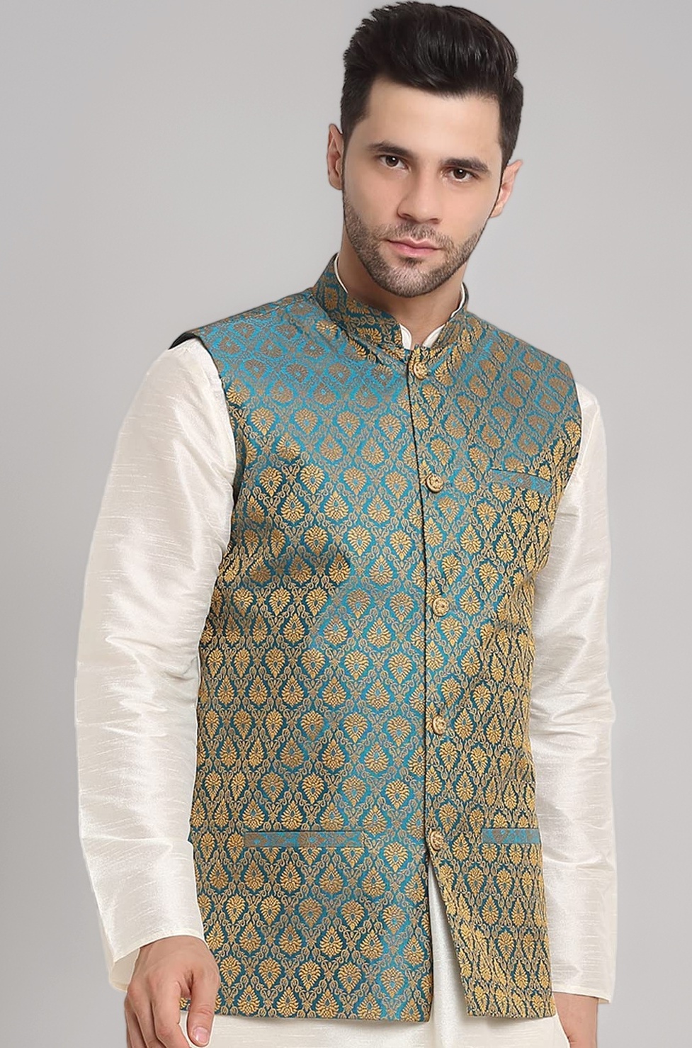 - Men Silk Blend Paisley Nehru Jacket Only