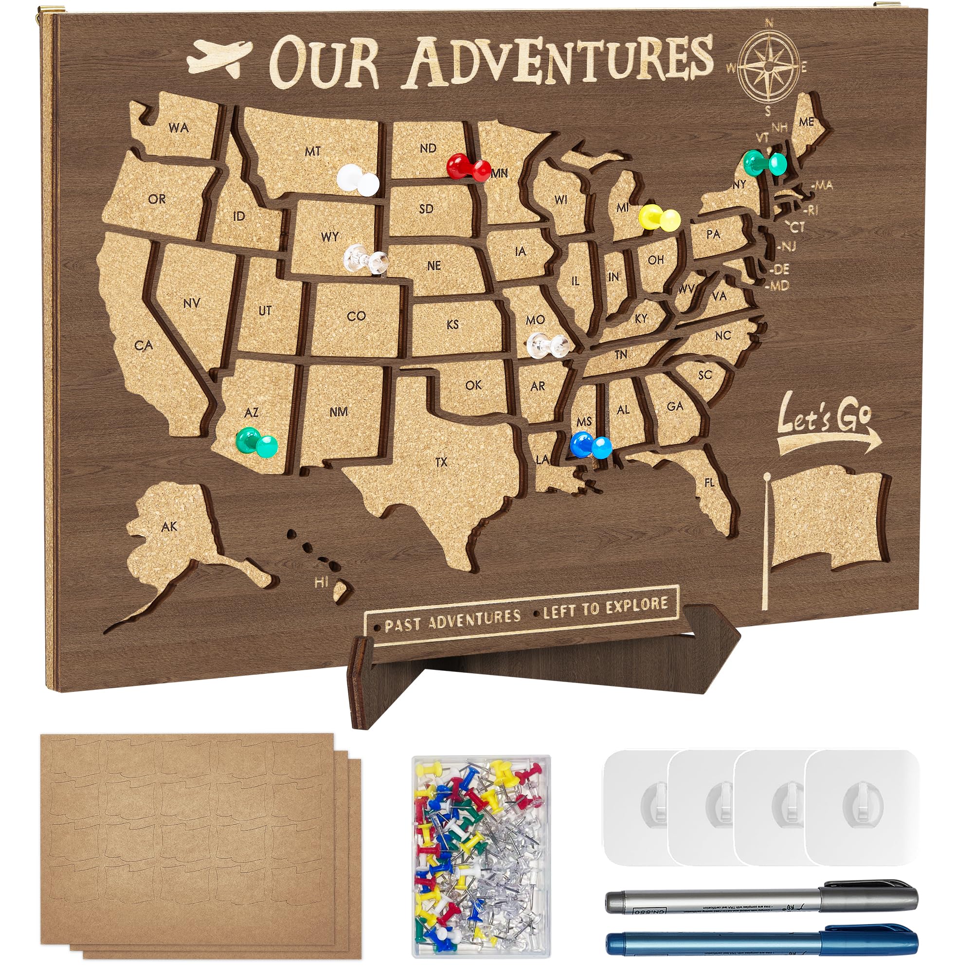 Tablero de corcho con mapa de Estados Unidos, decoración de pared para el aula, rastreador de mapas de Estados Unidos para viajes, mapas de Estados Unidos para viajes, mapas de viaje de Estados Unidos