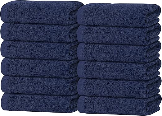 Tens Towels Pack of 12 Washcloths, 12 x 12 Inches, Lighter Weight, Quick to Dry, Super Soft & Absorbent, Gentle Face Towels, Hotel Quality, Perfect for Bathroom, Gym, Spa (Navy, 12 Pack)