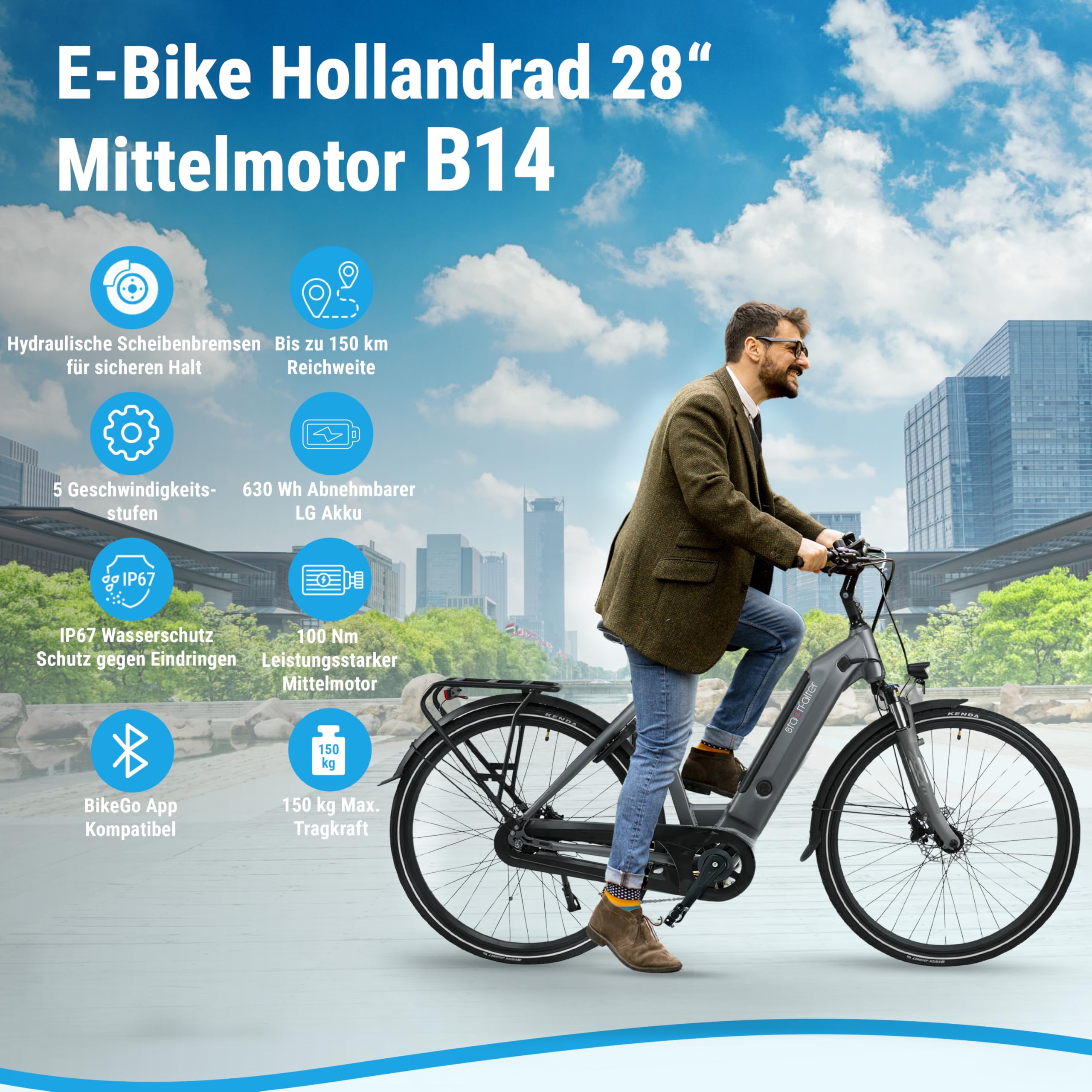 AsVIVA Dutch Electric Bike B14 I 28 Inch Pedelec in White or Grey I Premium Electric