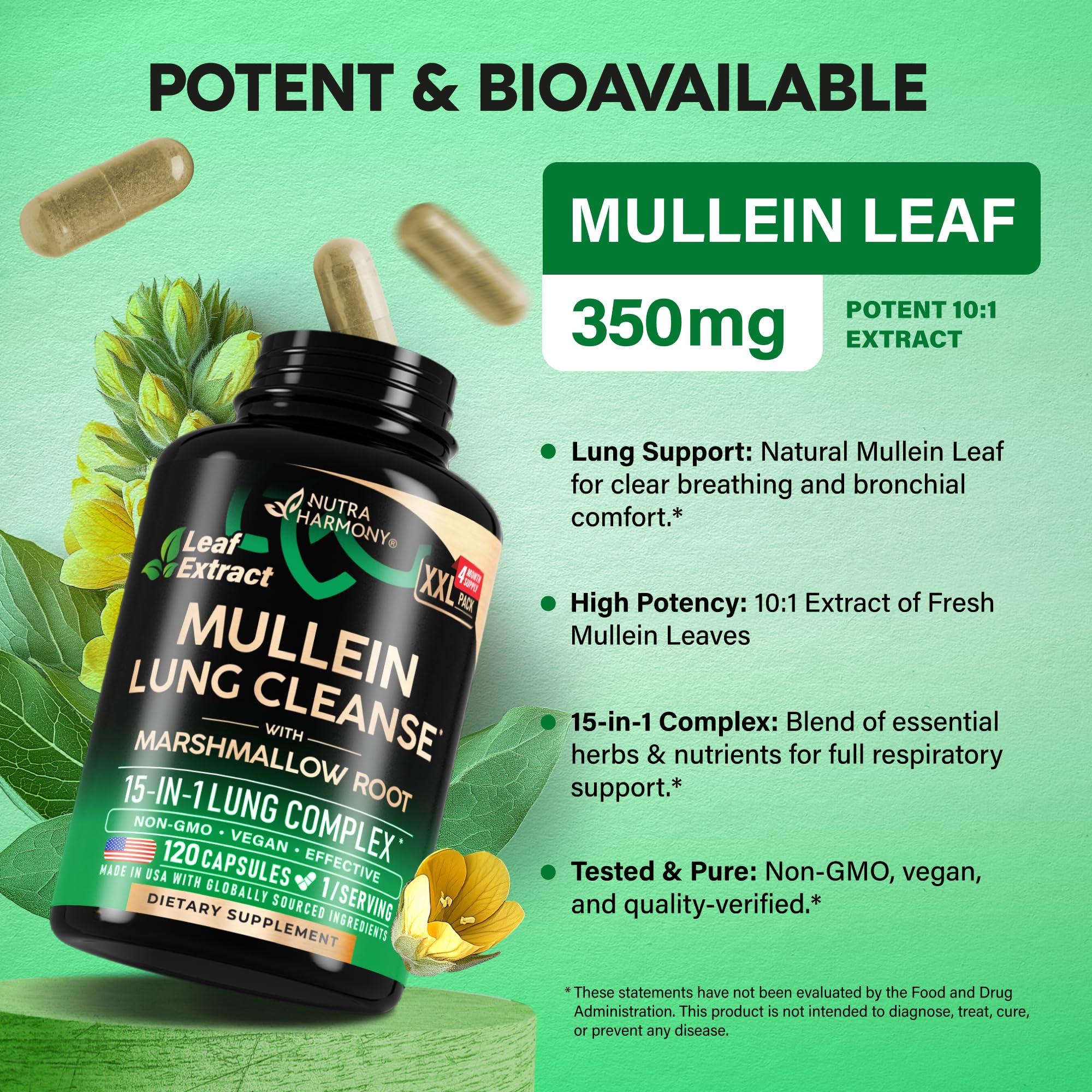 Mullein Lung Detox - Mullein Leaf 10:1 Extract Supplement - 120 Caps — Amazon image 4