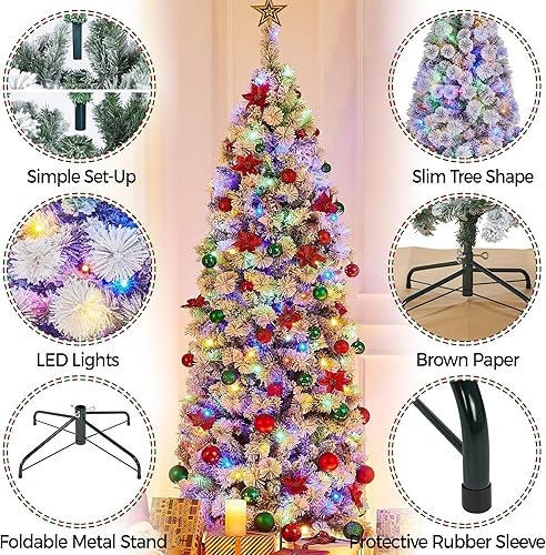 Vista 22 de Yaheetech 7.5ft Pre-lit Spruce Artificial Christmas Tree Snow Flocked Hinges Tree with 550 Multicolor LED Lights & 1284 Branch Tips & Metal Stand