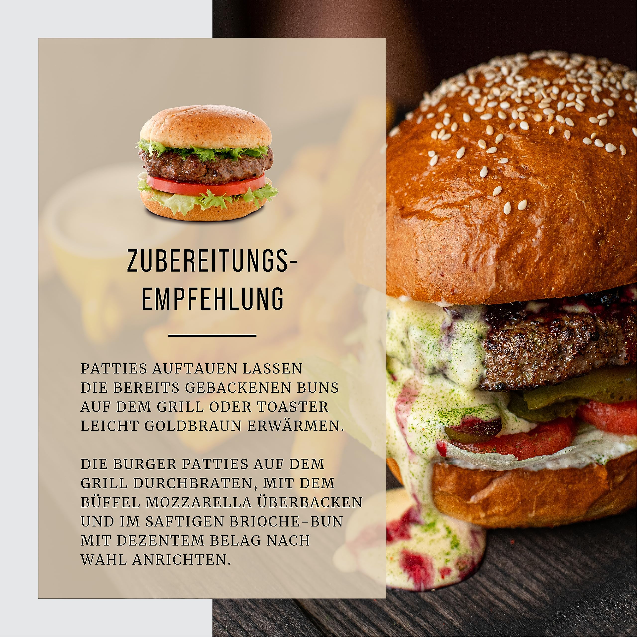 BÜFFEL BILL Burger Box M - 2,5kg I Saftige Gourmet Burger mit Prime Rib Patties, Buns & cremiger Büffelmozzarella I Aus den feinsten Wasserbüffel Cuts