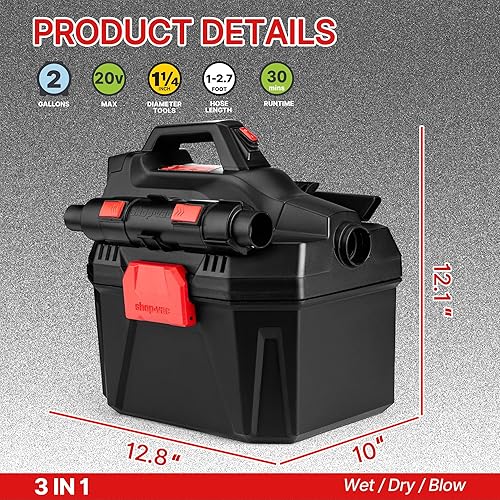 Vista 7 de Shop-Vac Aspiradora inalámbrica húmeda/seca de 2 galones de 20 V con soplador desmontable, aspiradora portátil 3 en 1 con función de soplador