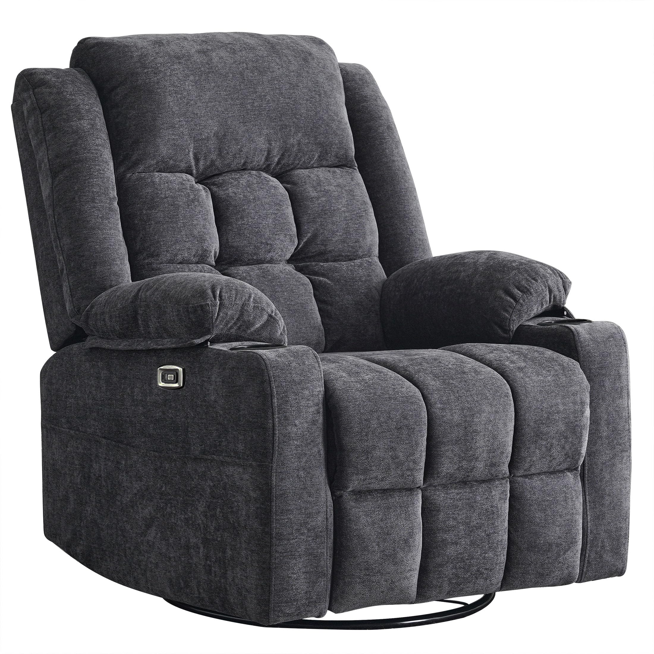 Power Swivel Rocker Recliner Massage Chair, USB and Type-C Ports, Electric  Recliner Glider Reading Chairs Living Room, Upholstered Soft Fabric - Main Image