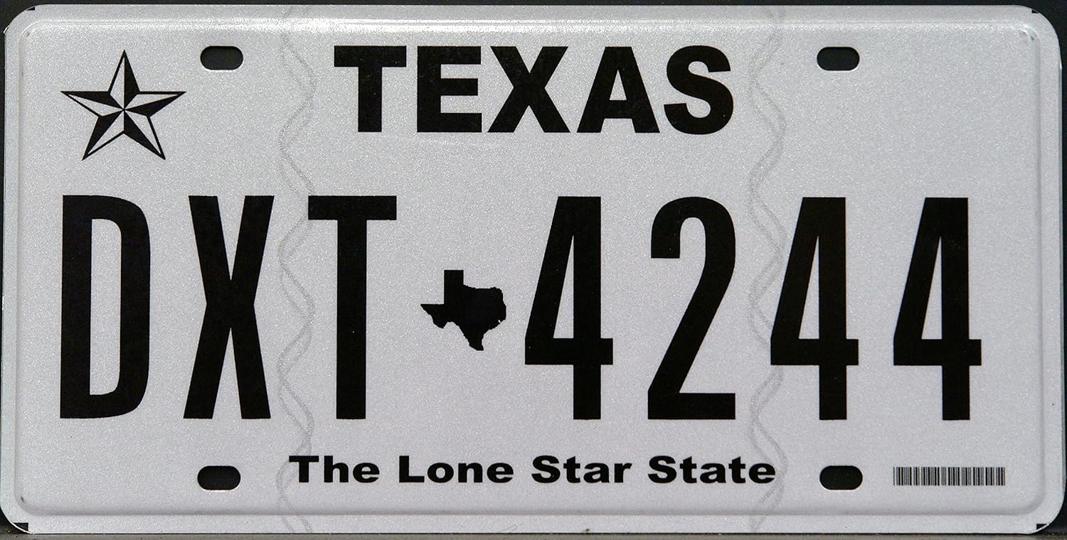 Texas State License Plate Black Letters on White with the