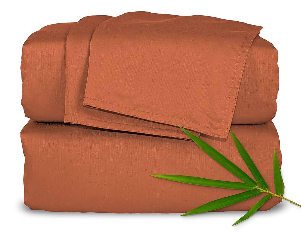Queen Sheets by Pure Bamboo, Genuine 100% Organic Viscose Derived from Bamboo Bed Sheet Set, Luxuriously Soft & Cooling, Double Stitching, Lifetime Quality Promise (Queen, Terracotta)