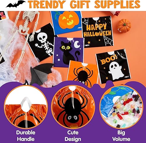 Miniatura 4 de JOYIN 96 bolsas de dulces con cordón de Halloween, pequeñas bolsas de dulces a granel, 6 diseños de bolsa de regalo de plástico de Halloween para