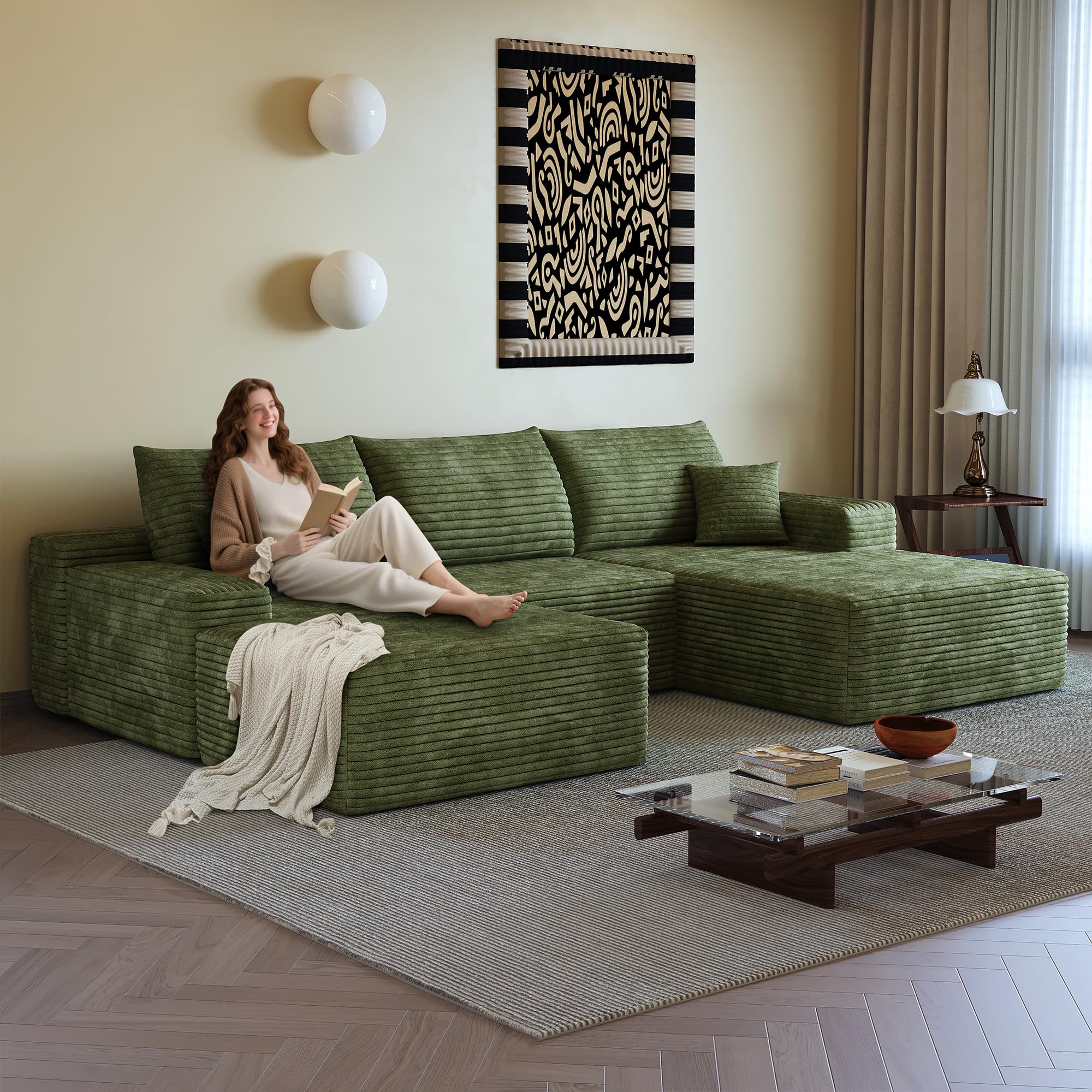 96" Sectional Couches for Living Room Cloud Couch Sofa with L-Shape Upholstered Boneless Couchs Modern Modular Sectional Couch with Chaise