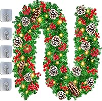 Vista 1 de Guirnalda de Navidad con luces guirnalda de pino decoraciones de Navidad para interiores funciona con pilas guirnaldas de Navidad artificiales