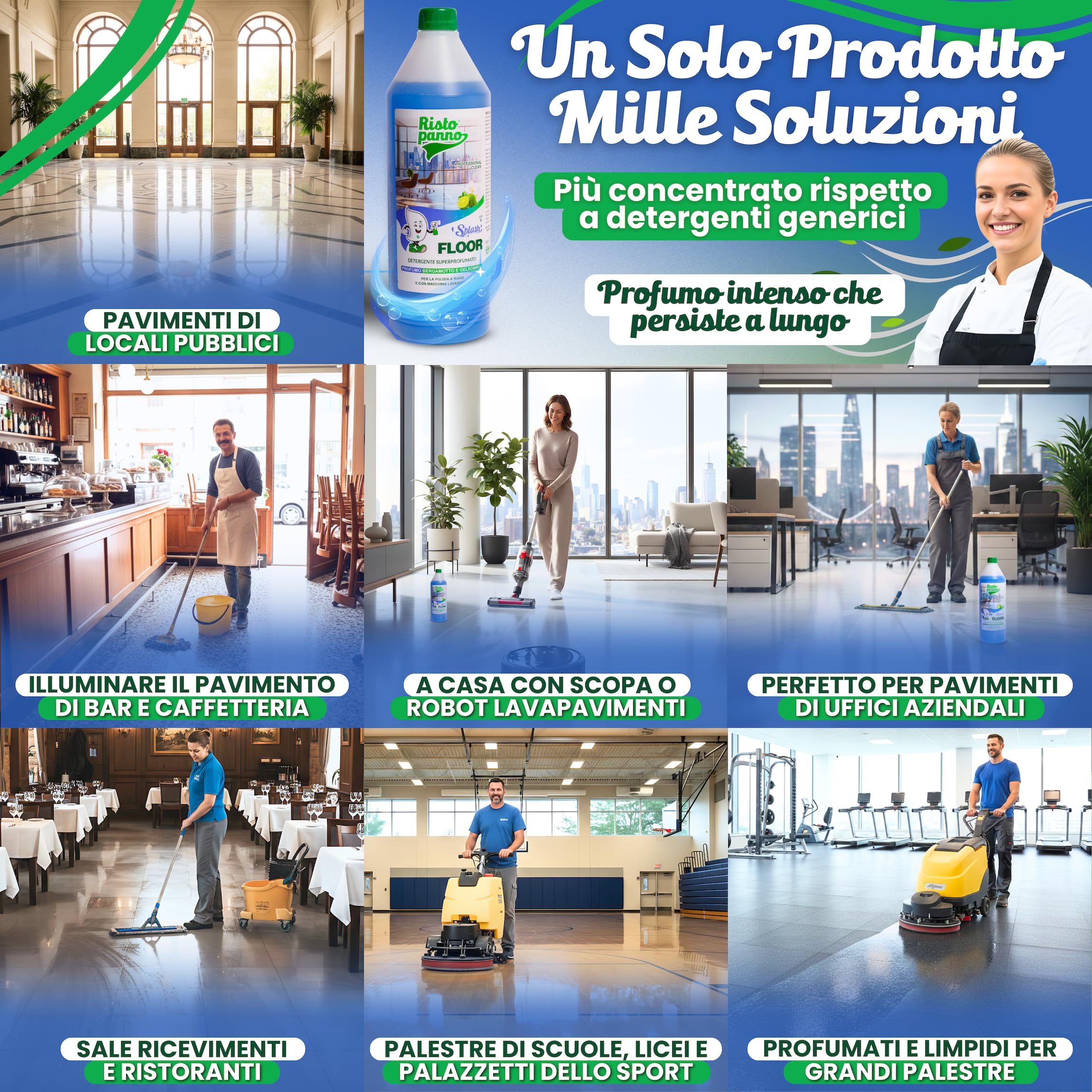 3PZ x 1L Lavapavimenti Professionale Super Profumato | Senza Risciacquo - Bergamotto e Gelsomino - Detergente Pavimenti Manuale o Macchina - Prodotti Pulizia SPLASH FLOOR