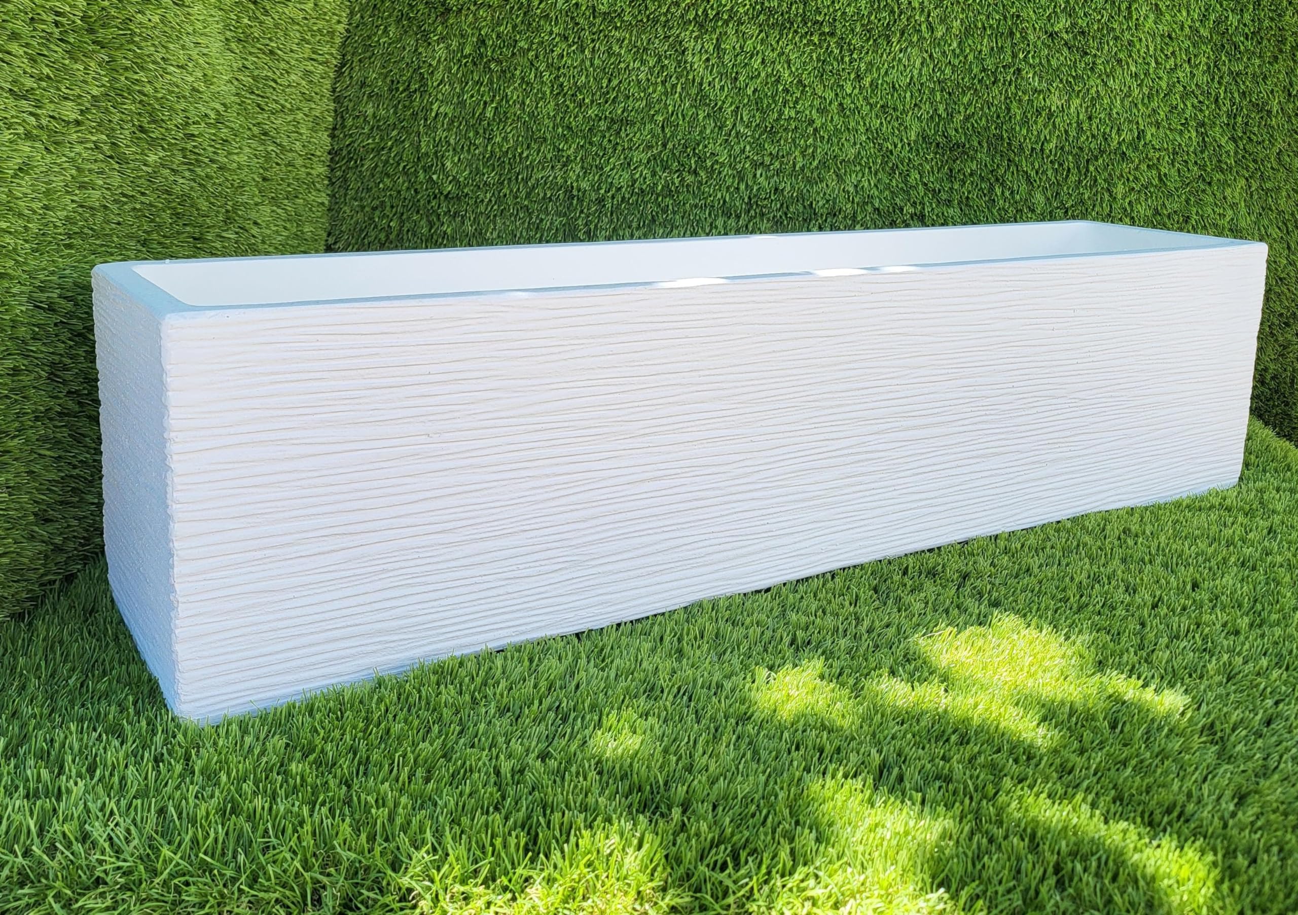 AnaParra Jardinera Rectangular Moderna en hormigón aligerado para Exterior Rectangular Pacífico 80X17X19cm. Natural Blanco
