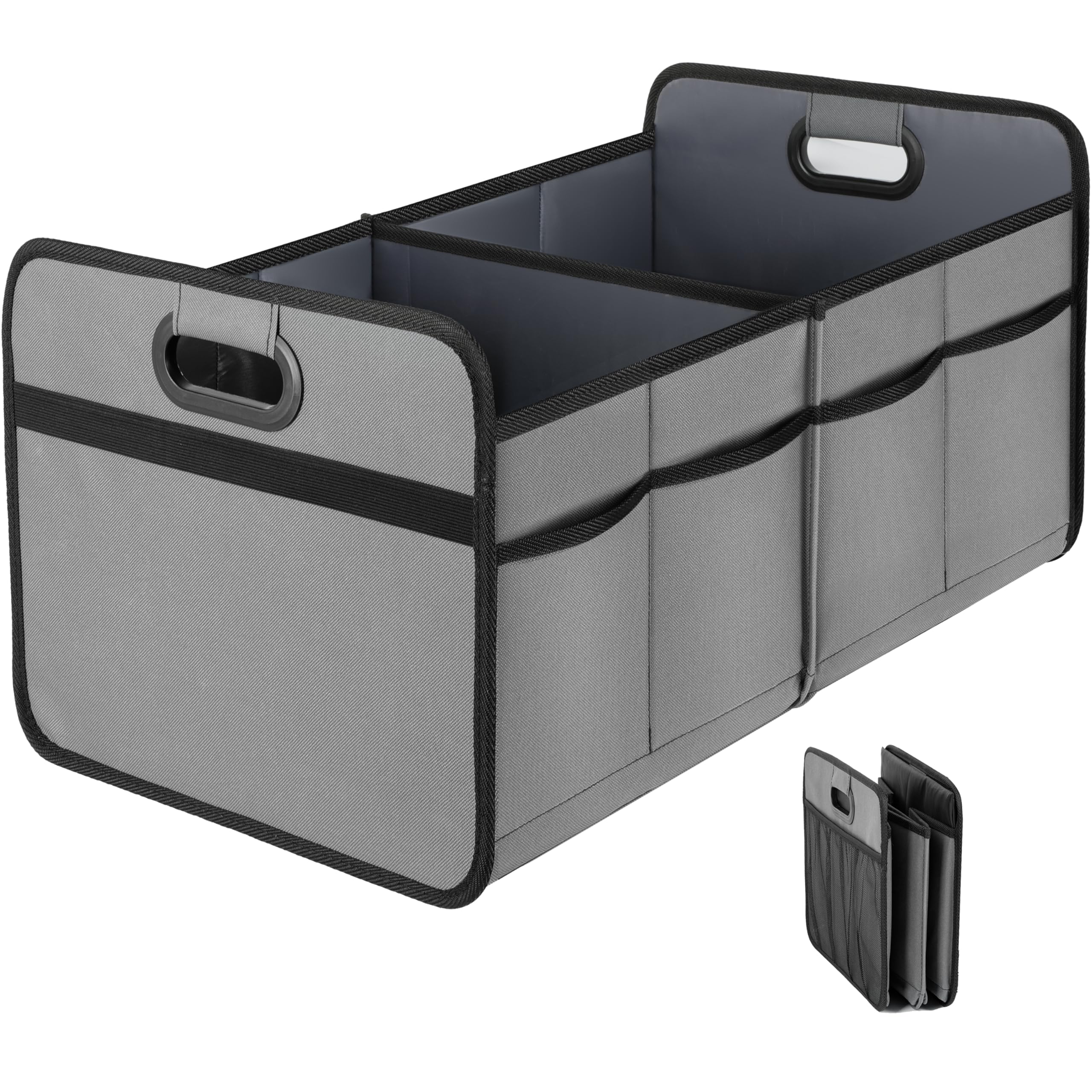 YSSOA 2 Compartments Car Trunk Organizer, 600D Oxford Polyester Car Storage, Anti-slip 14" D x 22" W x 12" H Collapsible Trunk Storage, Suitable for