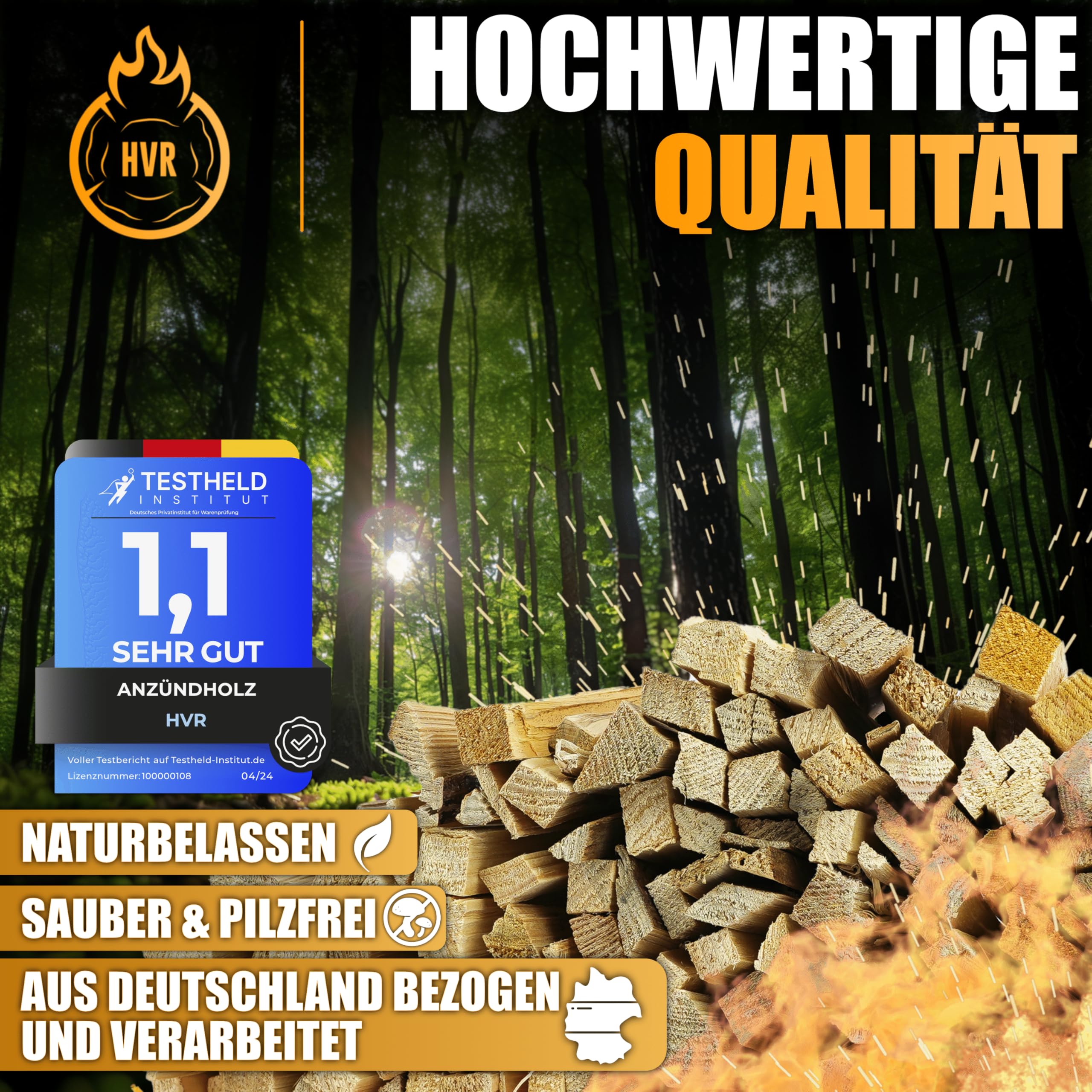 HVR 30 kg Anzündholz – Trockenes, naturbelassenes Anfeuerholz aus eigener Forstwirtschaft – 20 cm Länge – Restfeuchte unter 15% – Made in Germany
