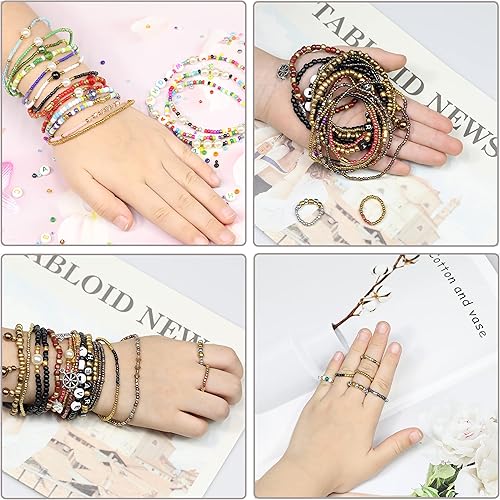 Miniatura 6 de 31200 cuentas de cristal de semillas de 48 colores de 0.079 pulgadas 120 para hacer joyas con cuentas del alfabeto, 2 rollos de cuerda elástica,