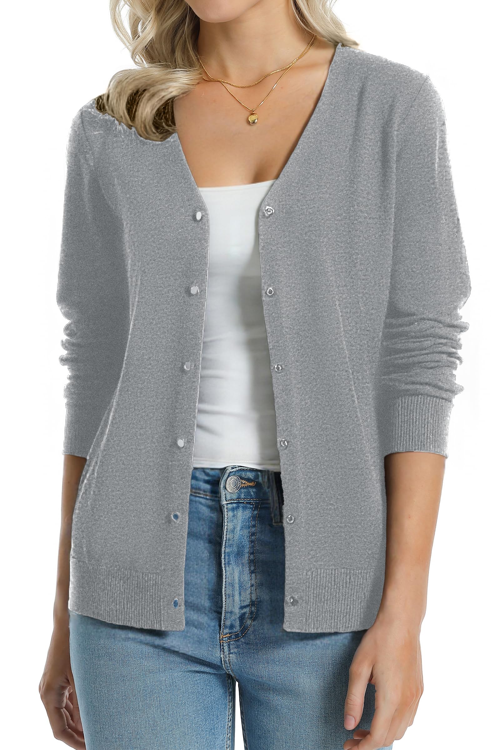 QUALFORT Women's 100% Cotton Lightweight Cardigans Long Sleeve Sweater