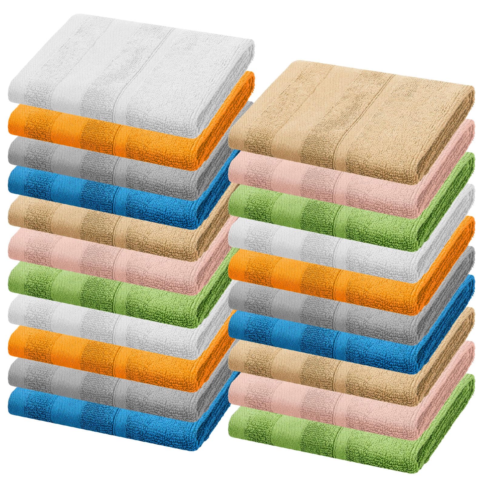 Juego de 21 toallas de algodón de 35 x 35 cm, suaves y absorbentes, toallas pequeñas para cara, baño, gimnasio, yoga, cocina, limpieza y uso diario, 7 colores