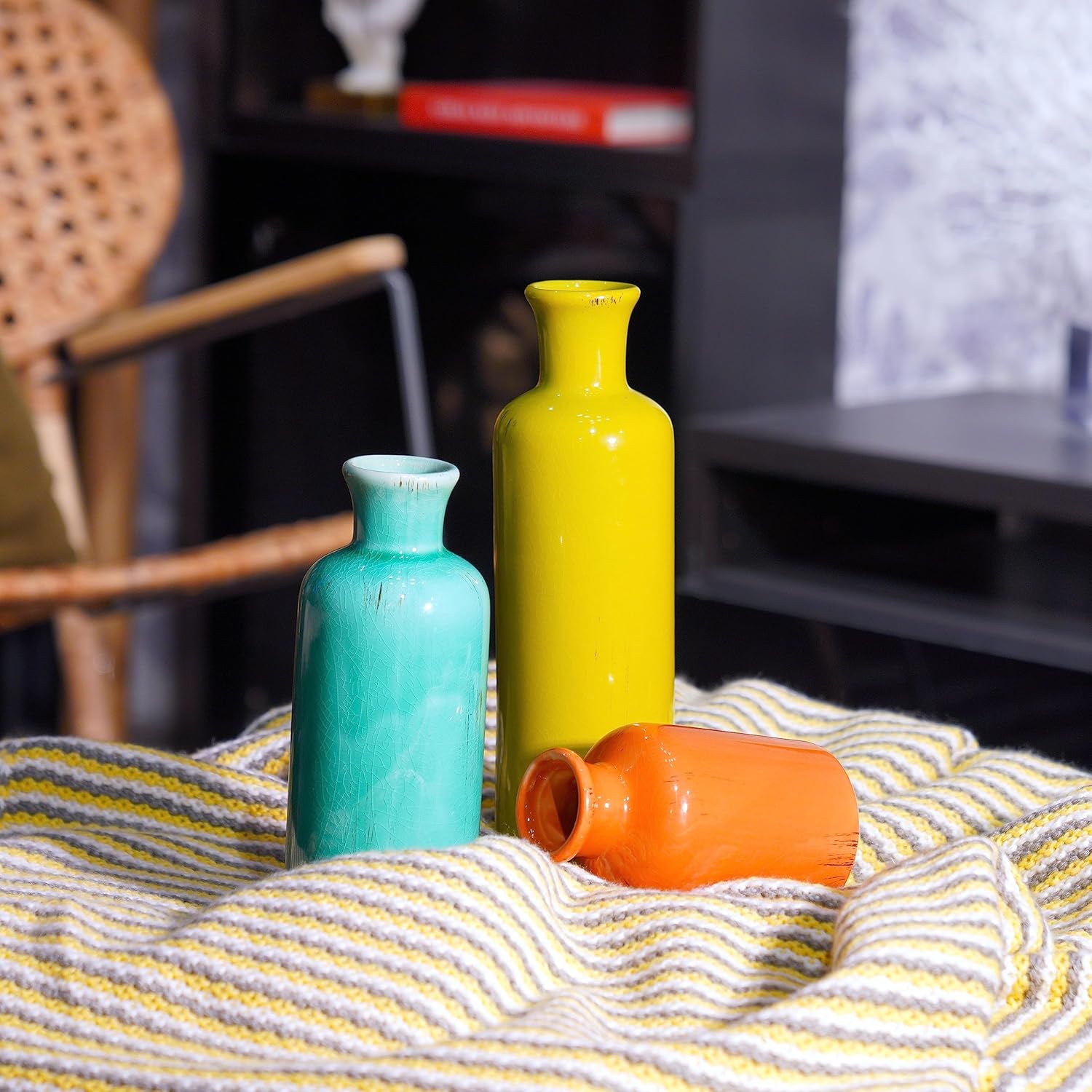 Colorful Ceramic Vase Set Home Decor - Set of 3 Flower Vases, Farmhouse Vases for Decor,Colorful Vase for Living Room,Office,Centerpiece Table Decorations,Boho Flower Mexican Pottery for Wedding - Image 5