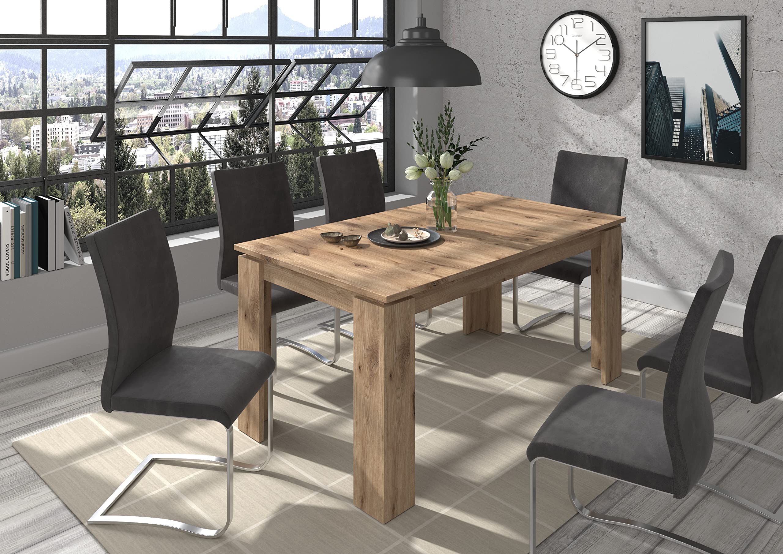 xonox.home - Esstisch Titan 160-200x76x90 cm in Nox Oak Nb ausziehbar auf 200 cm - Esstisch Küchentisch Esszimmertisch Clubtisch - modern und funktional