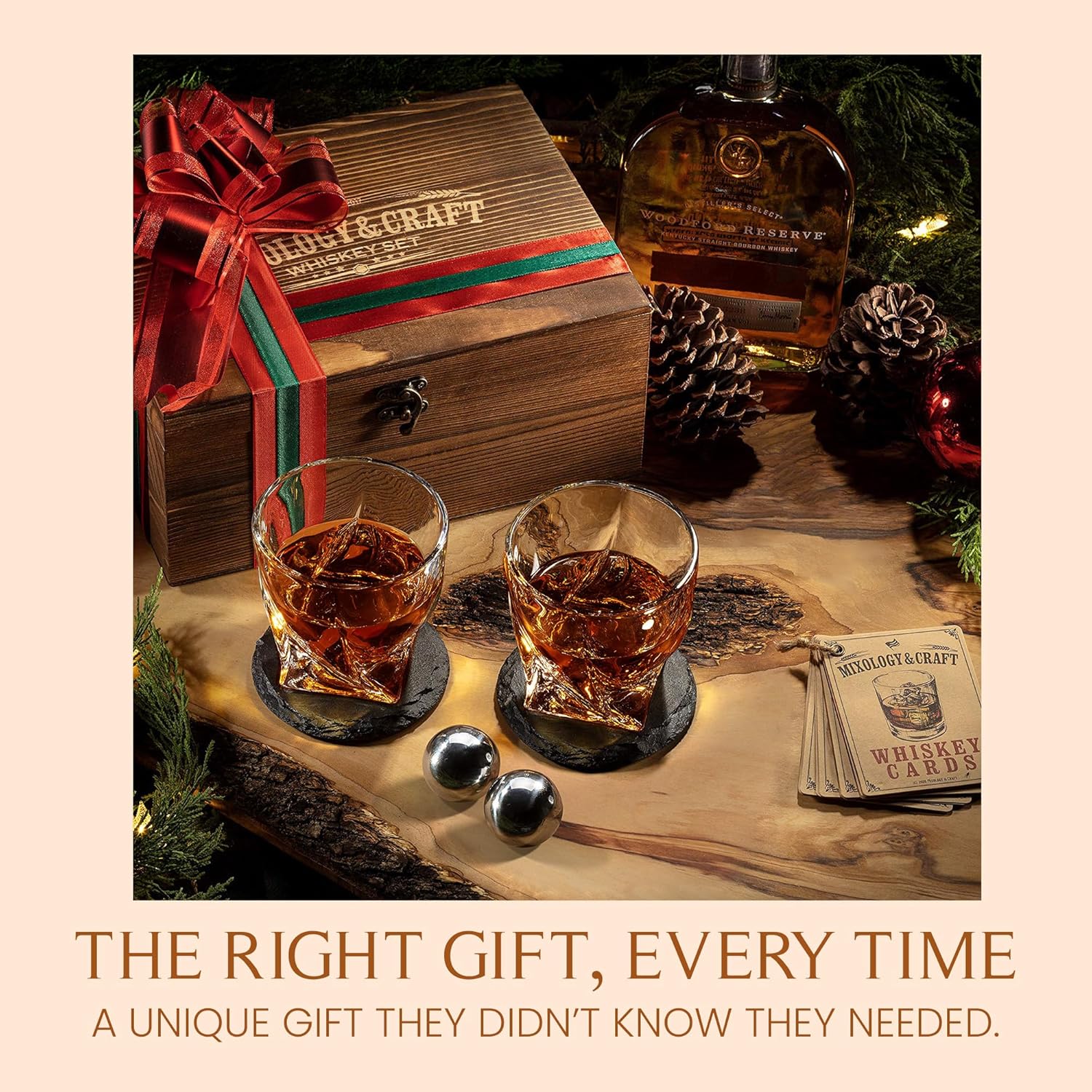 Mixology & Craft Crystal Whiskey Decanter Set 24oz with Whiskey Glasses & Stainless Steel Chilling Stones - Bourbon Glass Gift Set for Men - Image 6