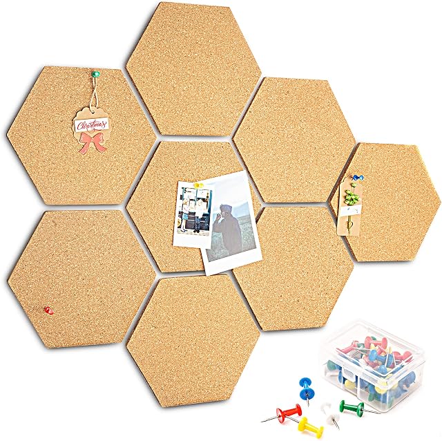 Cork Notice Boards for Office 8 Pack, HENMI DIY Pinboard Corkboard Self-Adhesive, Display Message Notice Pin Board for Photo Hanging Home Decoration and Office Bulletin Boards, with 40 Pieces Pins