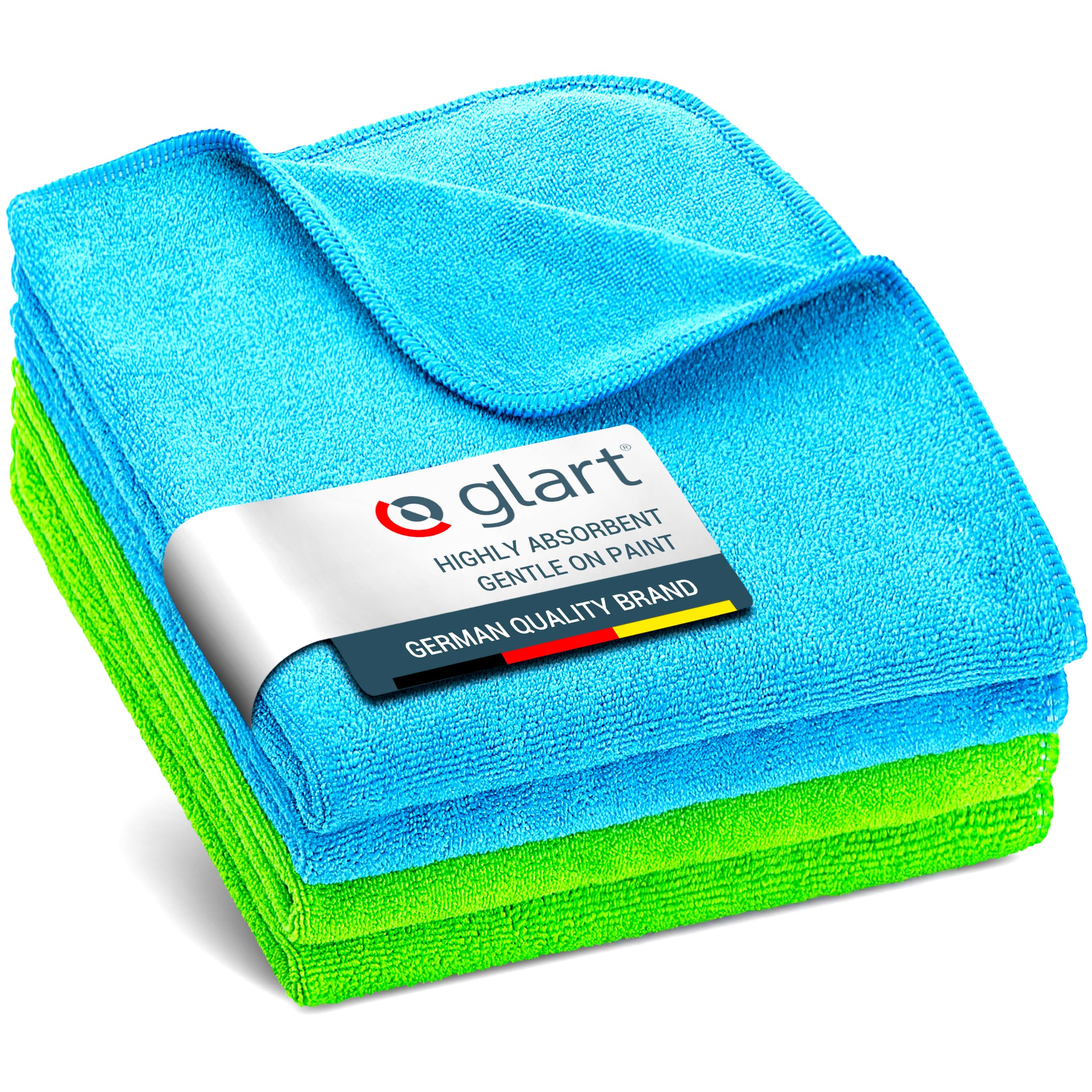 4484 4 Super Soft Microfibre Cloths 40 x 40 cm, for Car Cleaning, Detailing and Drying, Blue/Green