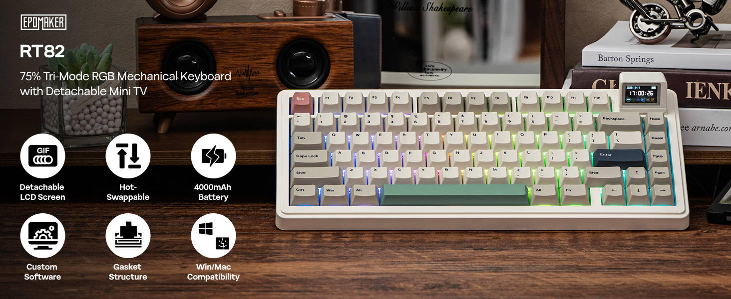 Amazon.com: EPOMAKER RT82 Wireless Mechanical Keyboard with Screen