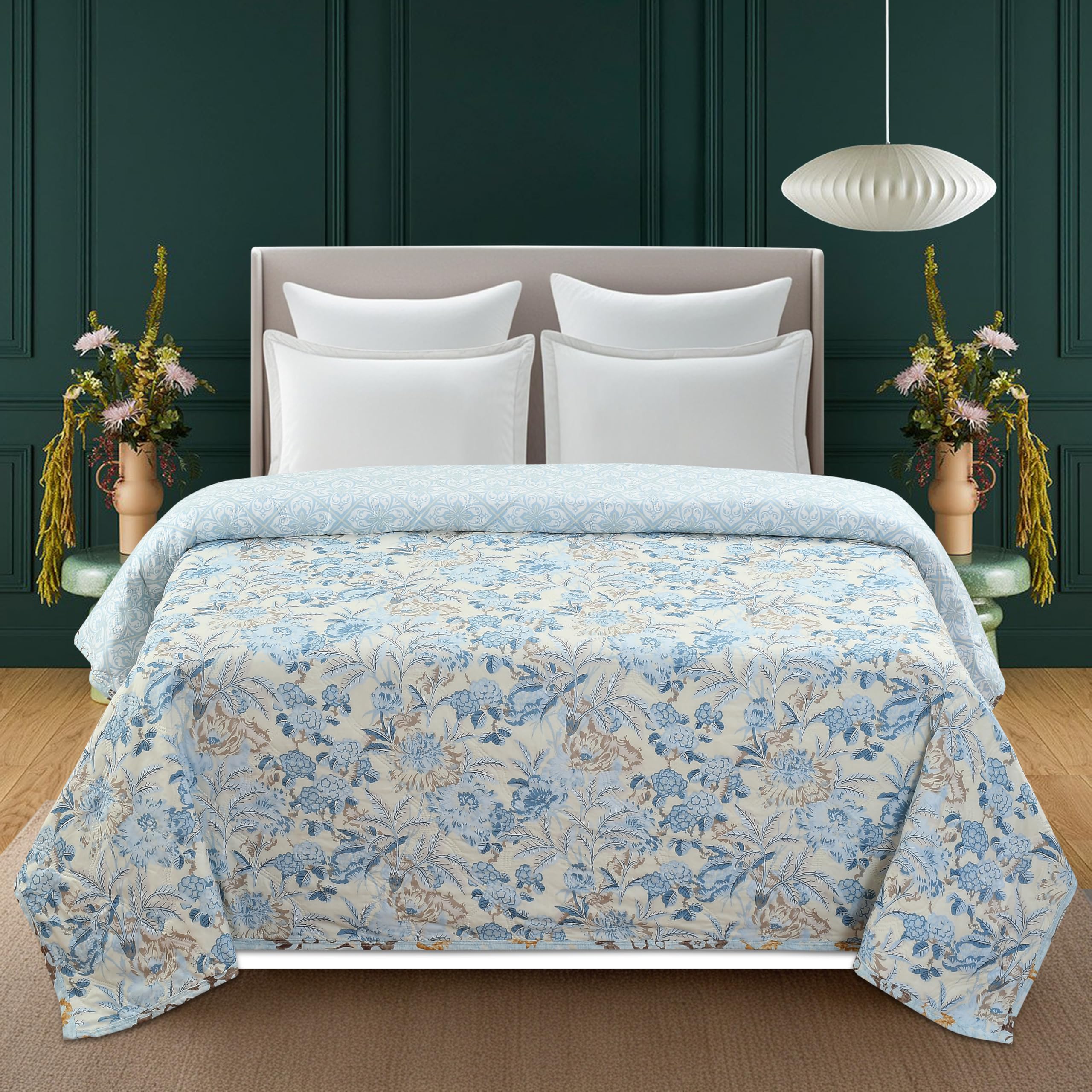 ELOHIM Microfibre All Season/AC/Summer Print Reversible Double Bed Comforter Blanket | Blanket | Dohar | Duvets - (220 GSM, Blue) Lightweight All-Season Blanket