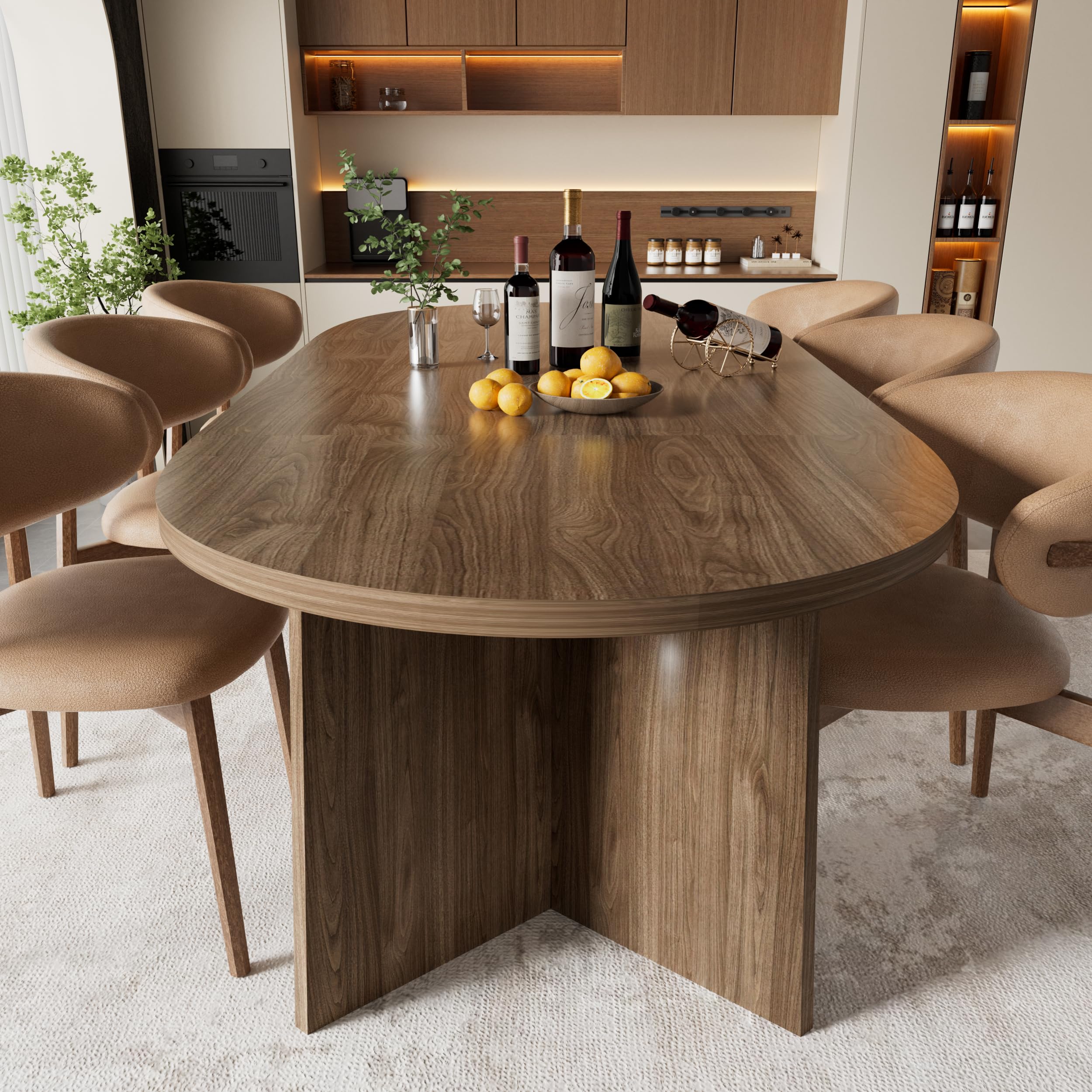 MSFE Tavolo Ovale da Pranzo per 6-10 Persone, Tavolos in legno per Cucina di Casa Soggiorno, Tavolo da Pranzo Marrone, Tavoli moderno per Tempo Libero, 190x90x76cm