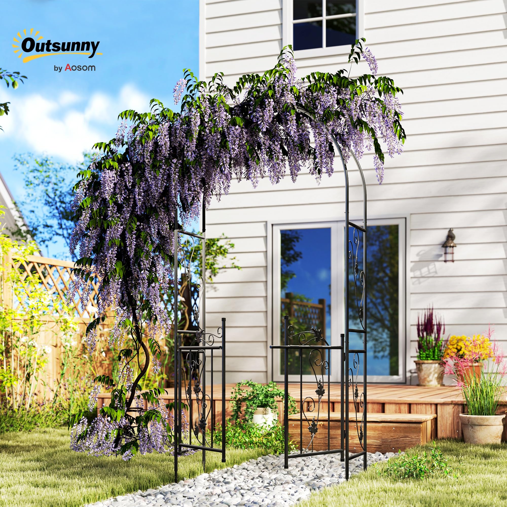 Outsunny Arche de Jardin en Acier, Arceau à rosiers avec Double Porte, pour Plantes grimpantes, rosiers, vignes de glycine, pour décoration de cérémonie, 107 x 45 x 217 cm, Noir