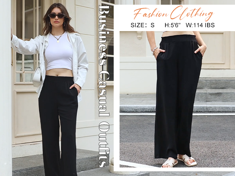 Sampeel Pantalones De Lino para Mujer 2026 Palazzo Wide Leg Petite