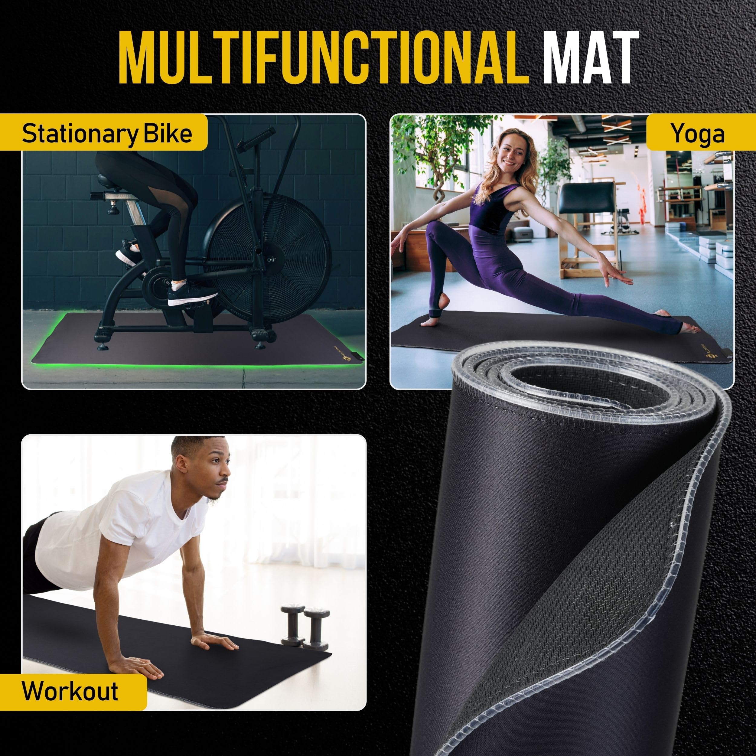 LED Exercise Equipment Mat 24x48in / 30x60in - Stylish Non-Slip Floor Protection for Spin Bikes, Walking Pads, and Ellipticals - Exercise Bike Mat, Peloton Bike Mat, Peloton accessories