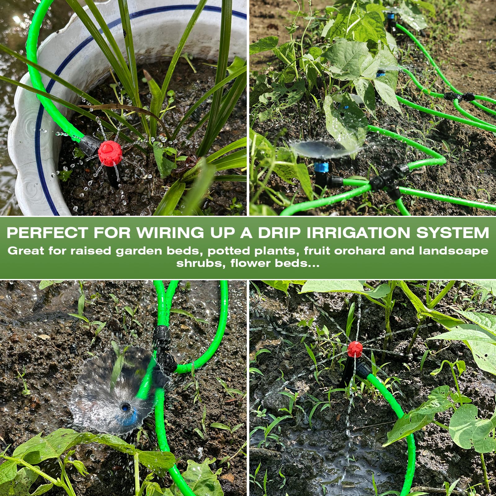 Manguera de riego por goteo de 1/4 pulgadas, manguera de distribución en blanco verde, perfecta para sistema de tuberías de riego de jardín, hidroponía, tubos de nebulización (500 pies)