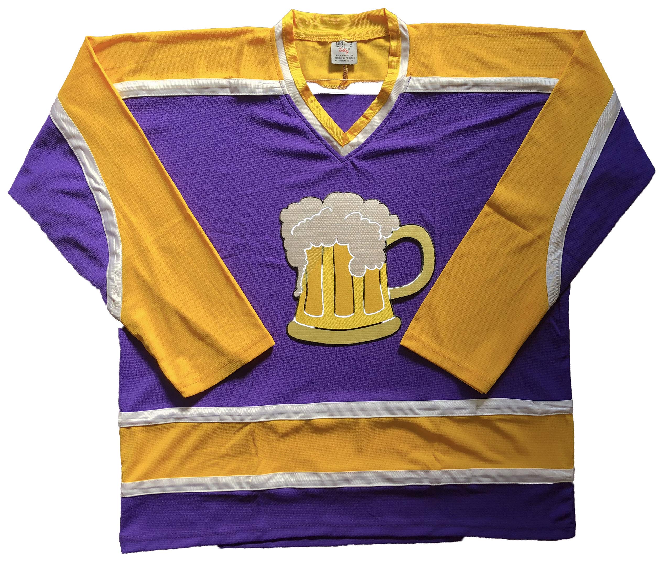 Beer Mug Hockey Jerseys - We are Ready to Customize with Your Name and Number (Purple, Adult Goalie Cut)