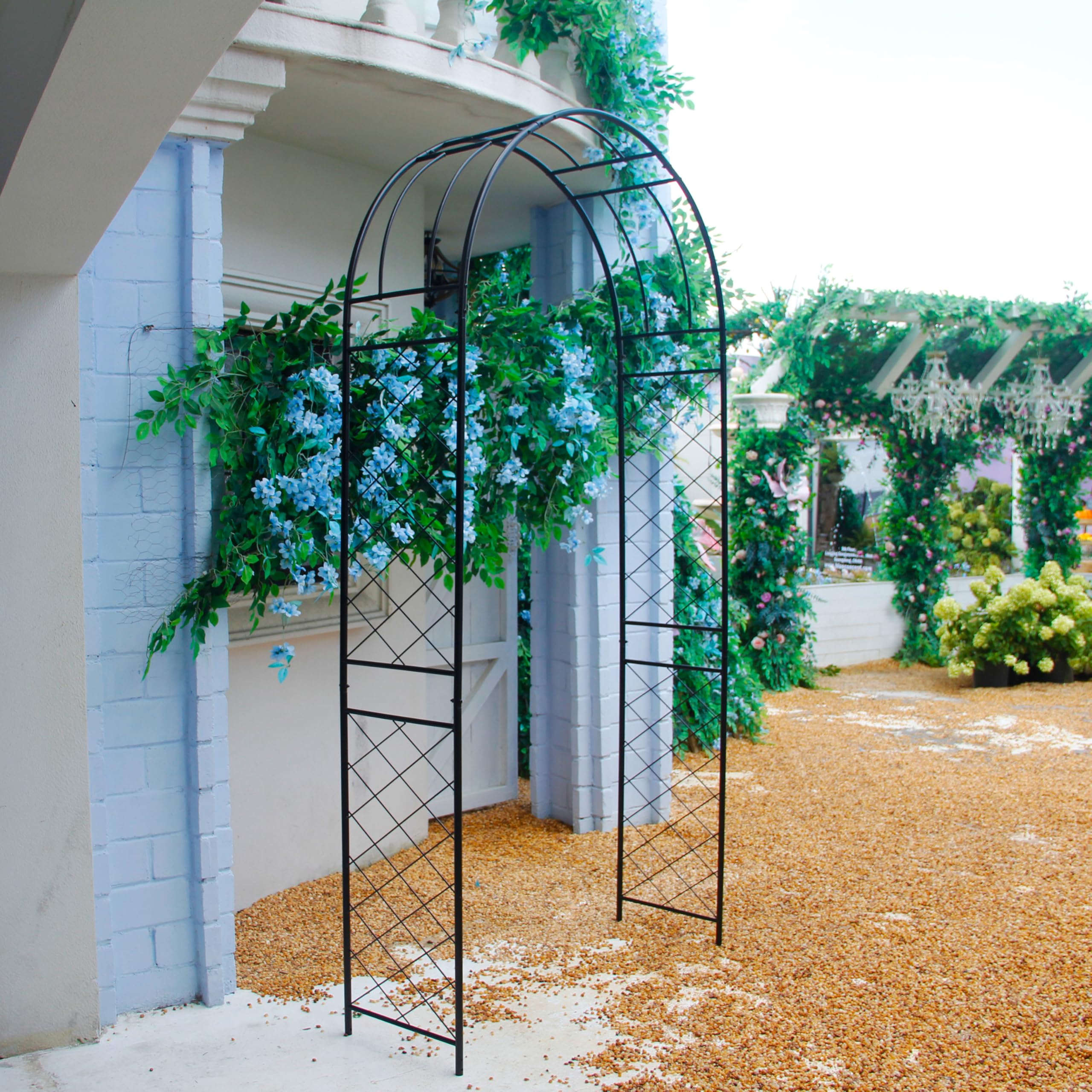 Metal Pergola Arbor, 7.9 Ft High x 3.8 Ft Wide, Garden Arch for Various Climbing Plant Wedding Garden Arch Bridal Party Decoration High Arbor Wedding Decor with Stakes