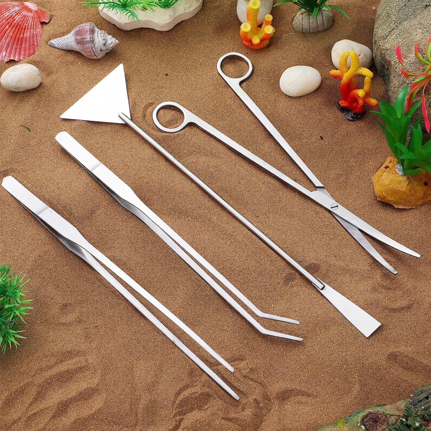 BESTYASH Aquascaping Tools Kit with Extended Handles Stainless Steel Silver | Aquarium Sand Trimming and Plant Straightening, Maintenance and Landscaping Use, Matching Aquatic Plants