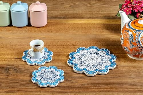 Miniatura 5 de Etalon -Sophia - Juego de salvamanteles para platos calientes hechos a mano para ollas calientes, platos y sartenes con posavasos salvamanteles -