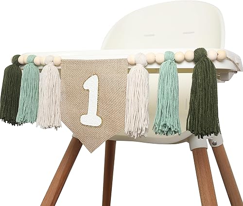 Miniatura 6 de BOOMPA Wild One - Cartel para silla alta de primer cumpleaños, guirnalda de borlas de cuentas de madera, pancarta de borla para fiesta de primer