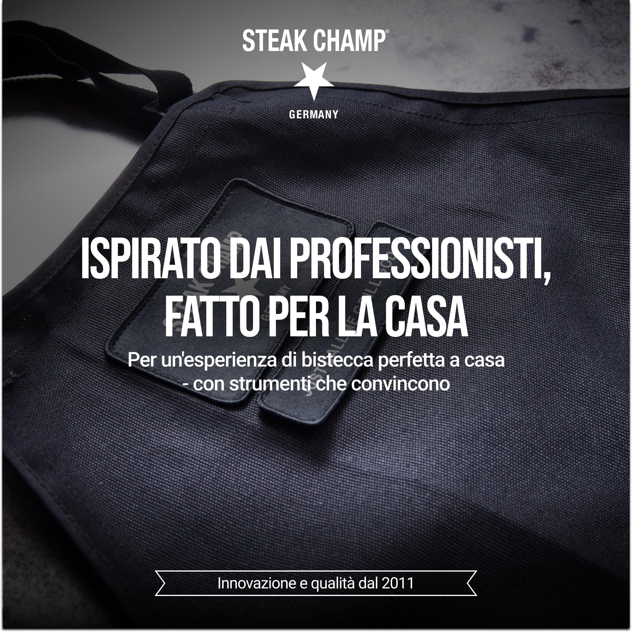 Steakchamp Grembiule da Griglia e Bar: Grembiule Robusto per Cucina e Griglia, Regolabile, con Trattamento Resistente allo Sporco e all'Acqua, con Toppa Personalizzabile