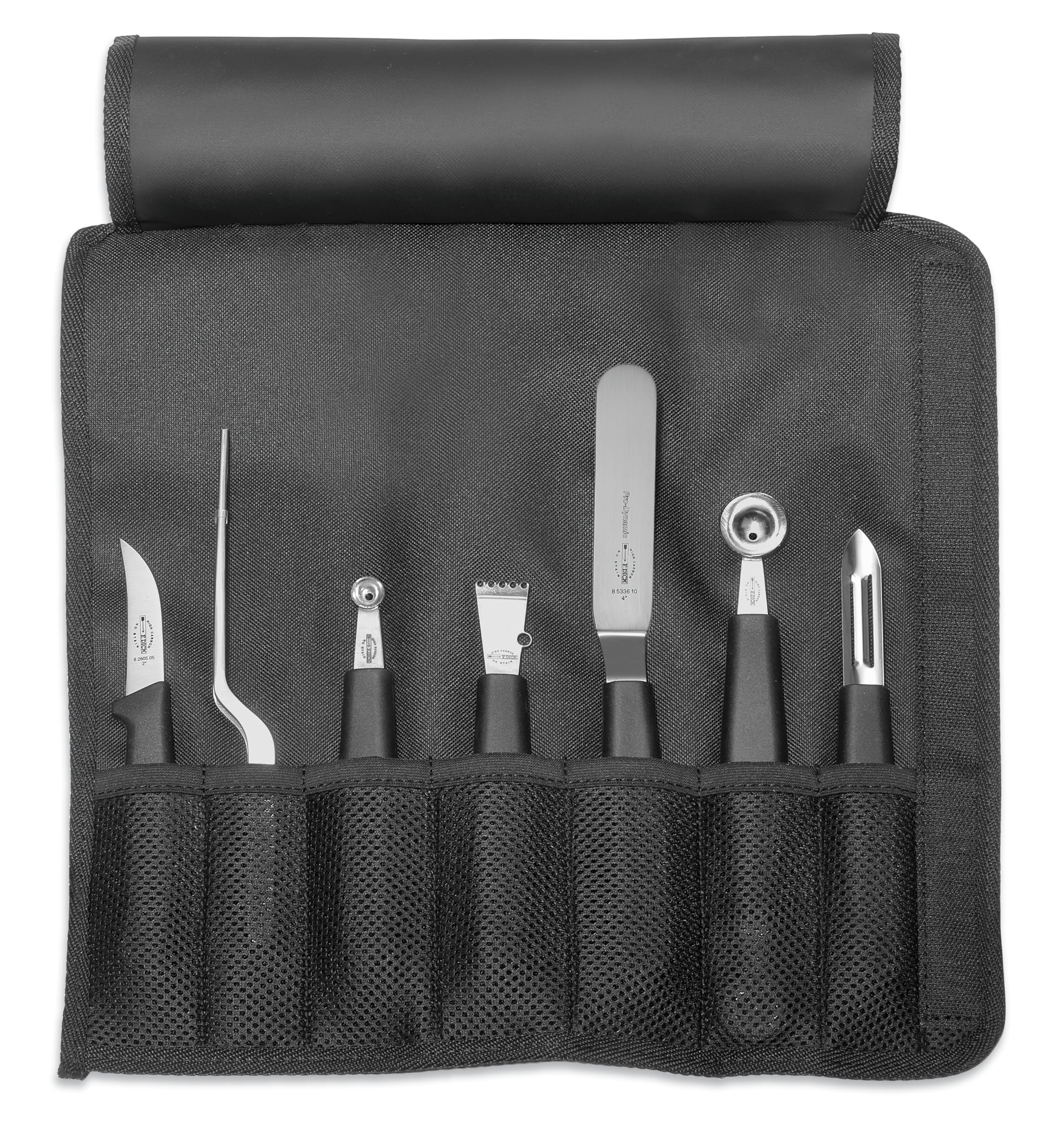 F. Dick Garnierset in Rolltasche 7-teilig (komplettes Set, Sparschäler, Winkelpalette, 2 Fruchtausstecher, Entkerner, Schaber, Schälmesser), Edelstahl, 34 cm